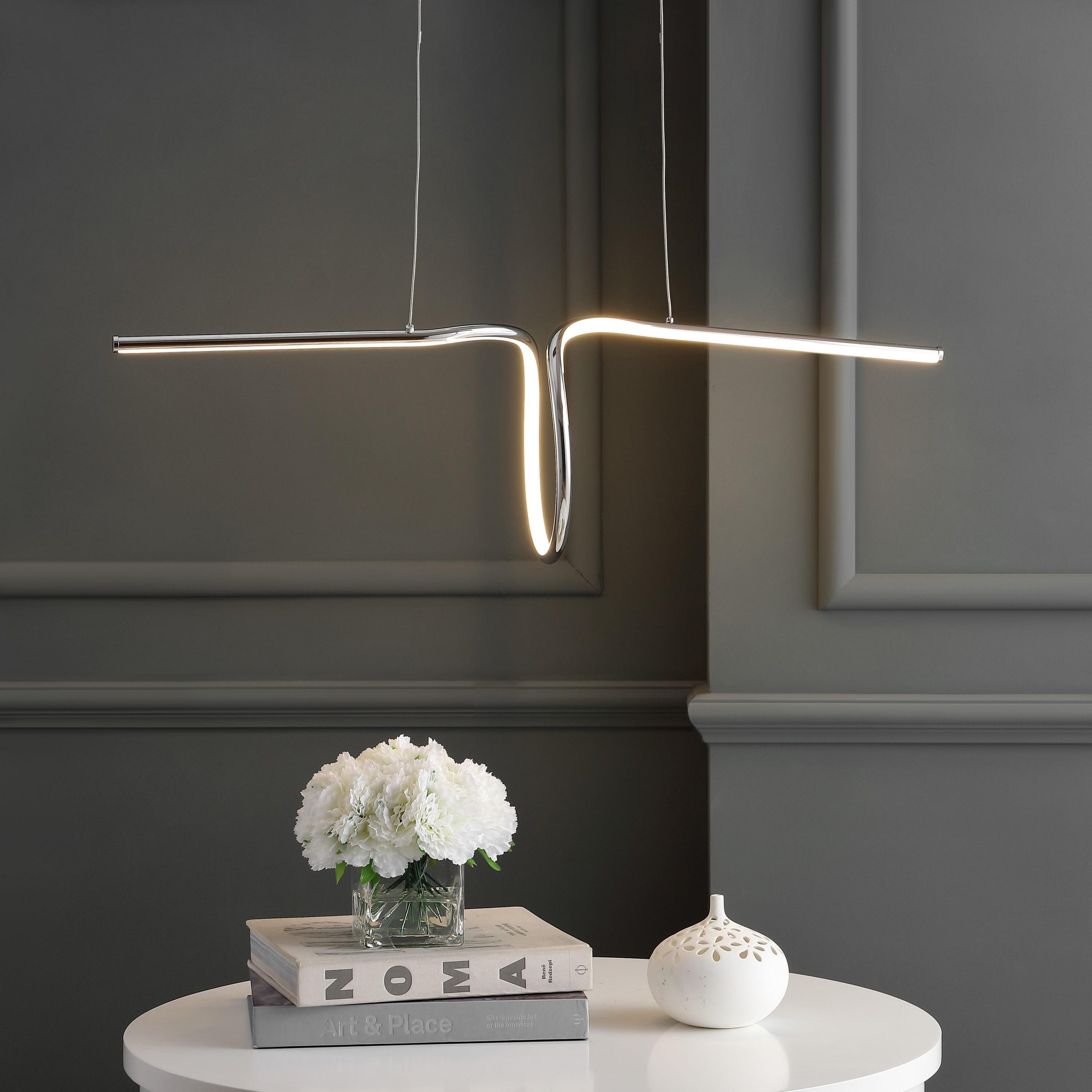 JONATHAN Y Ali 34.5" Dimmable Adjustable Integrated LED Metal Linear Pendant, Chrome