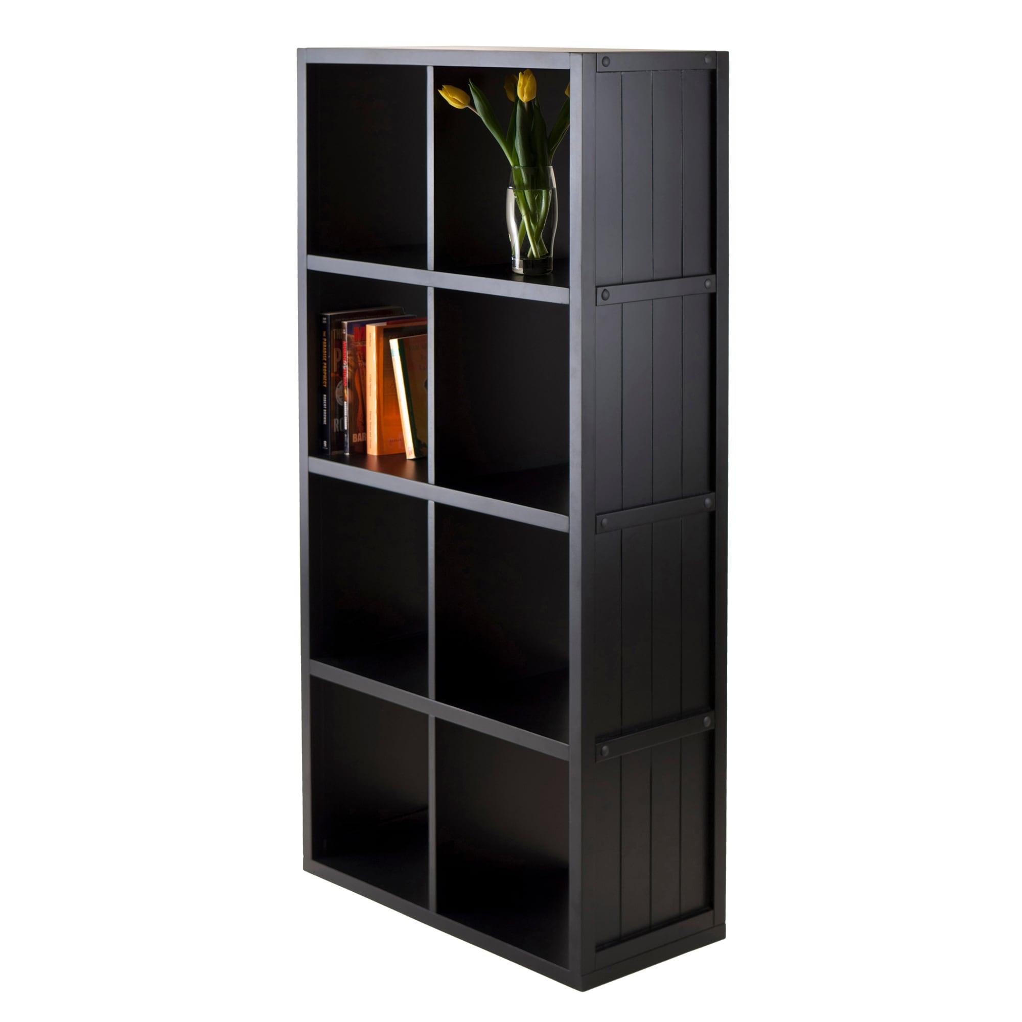 53"Timothy Shelf 4X2 Slots Black - Winsome: Mid-Century Modern Storage Bookcase, MDF Composite