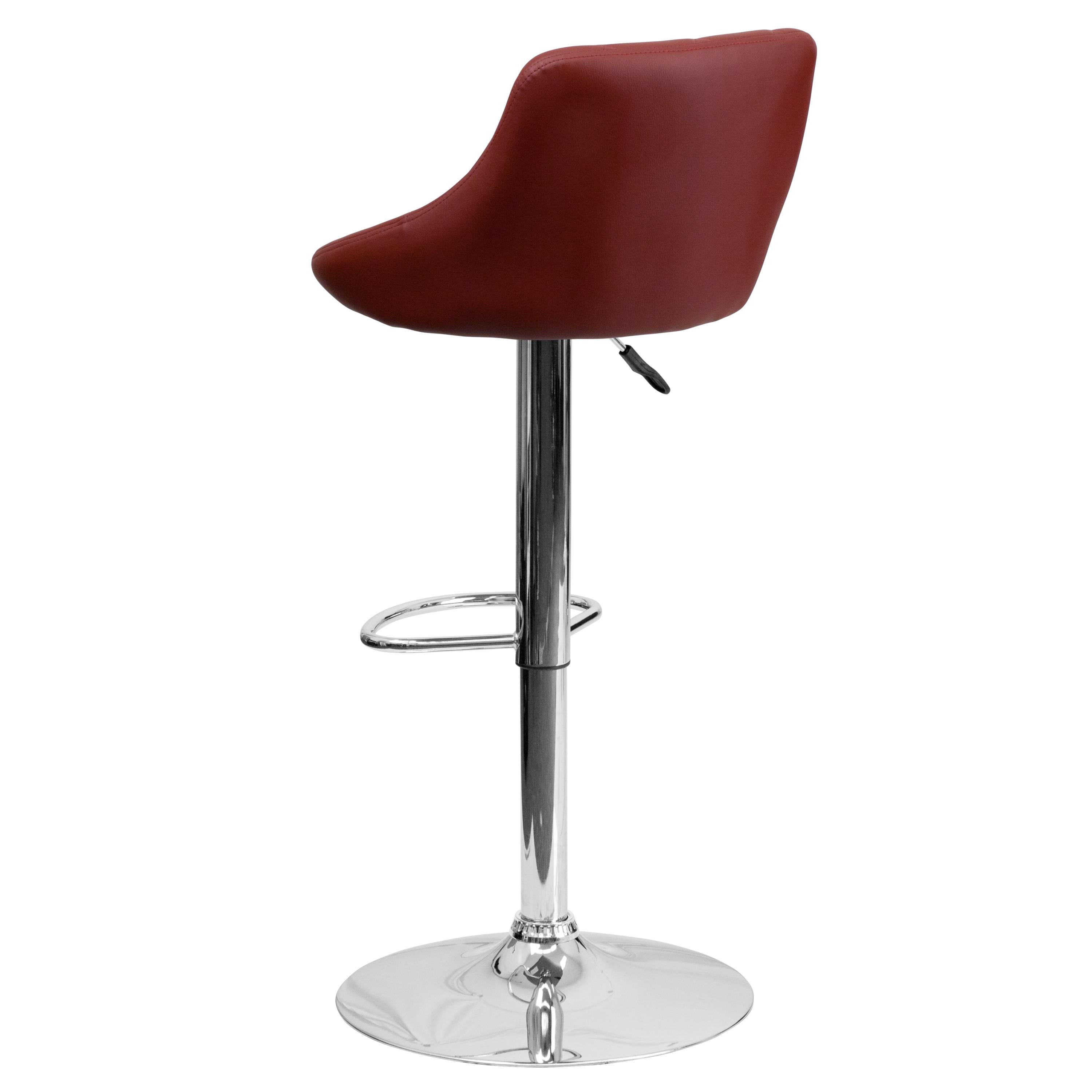 Flash Furniture Dale Contemporary Burgundy Vinyl Bucket Seat Adjustable Height Barstool with Diamond Pattern Back and Chrome Base