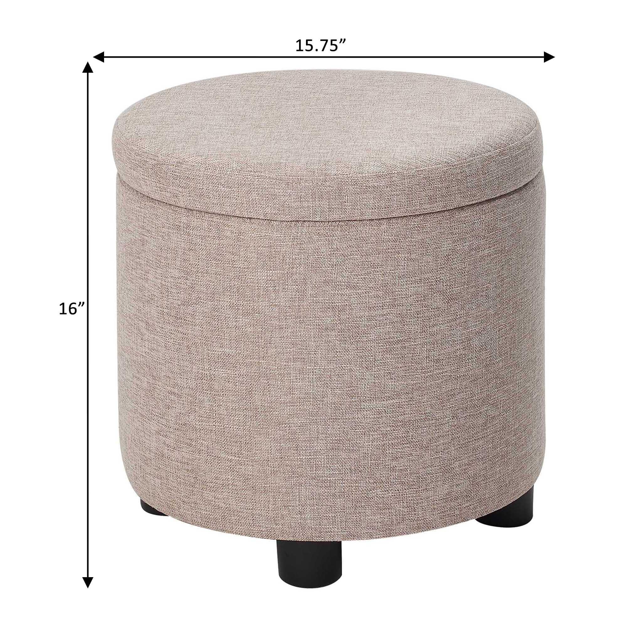 Designs4Comfort Round Accent Storage Ottoman with Reversible Tray Lid, Tan Fabric
