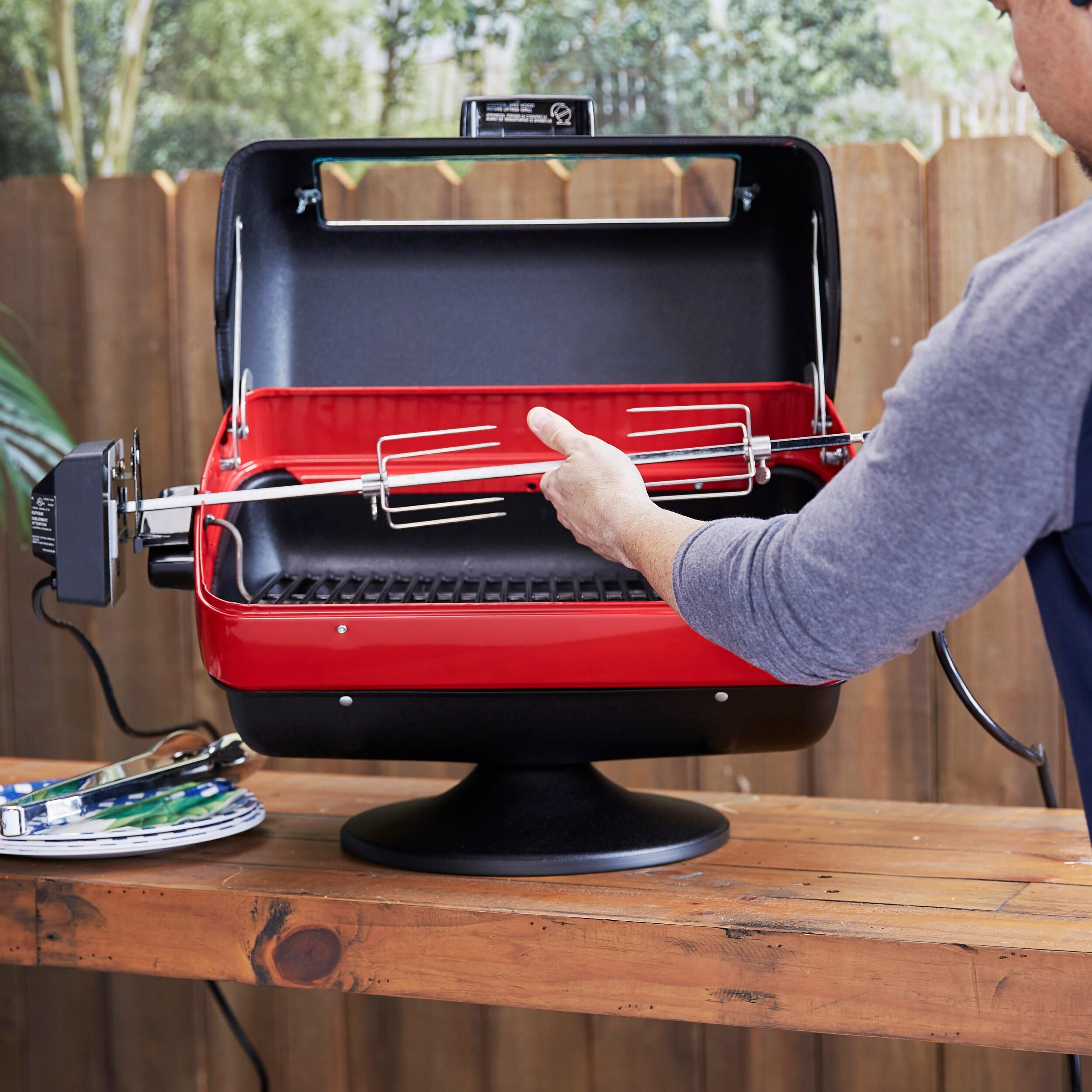 Americana Black and Red Electric Rotisserie Tabletop Grill