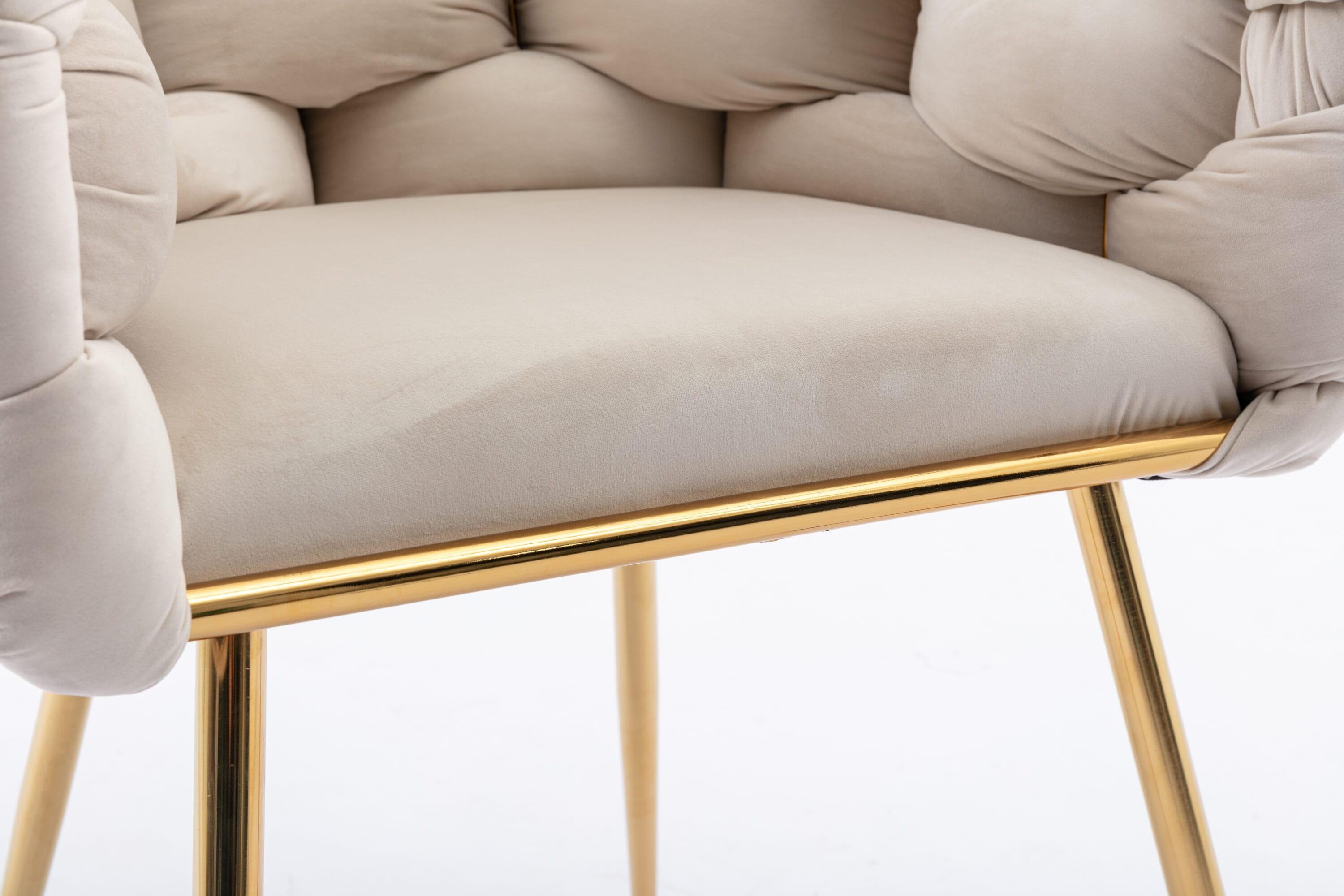 1 PC Modern Velvet Upholstered Accent Chair with Curved Tufted Backrest, Beige-ModernLuxe