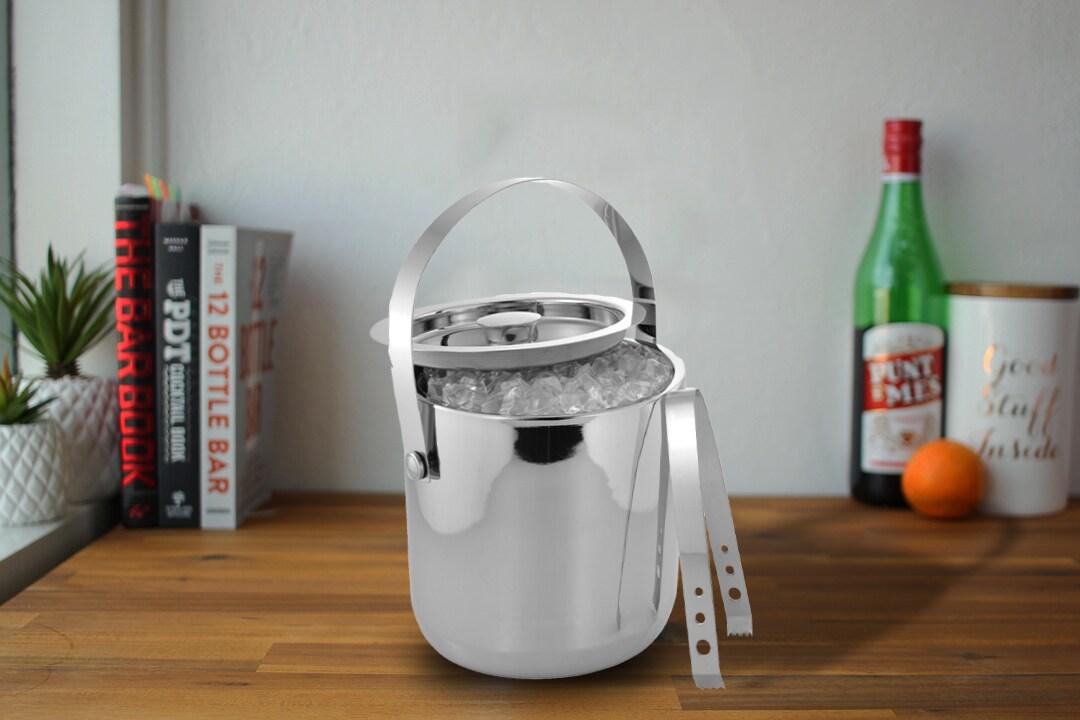 Sol Living 3 Qt. Double Wall Stainless Steel Ice Bucket Includes Tongs and Lid - Plain & Shiny