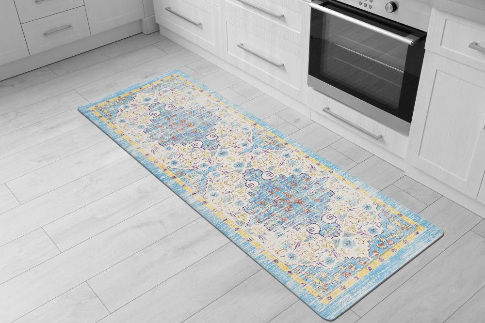 World Rug Gallery Traditional Bohemian Vintage Anti Fatigue Standing Mat - Blue 18"x47"