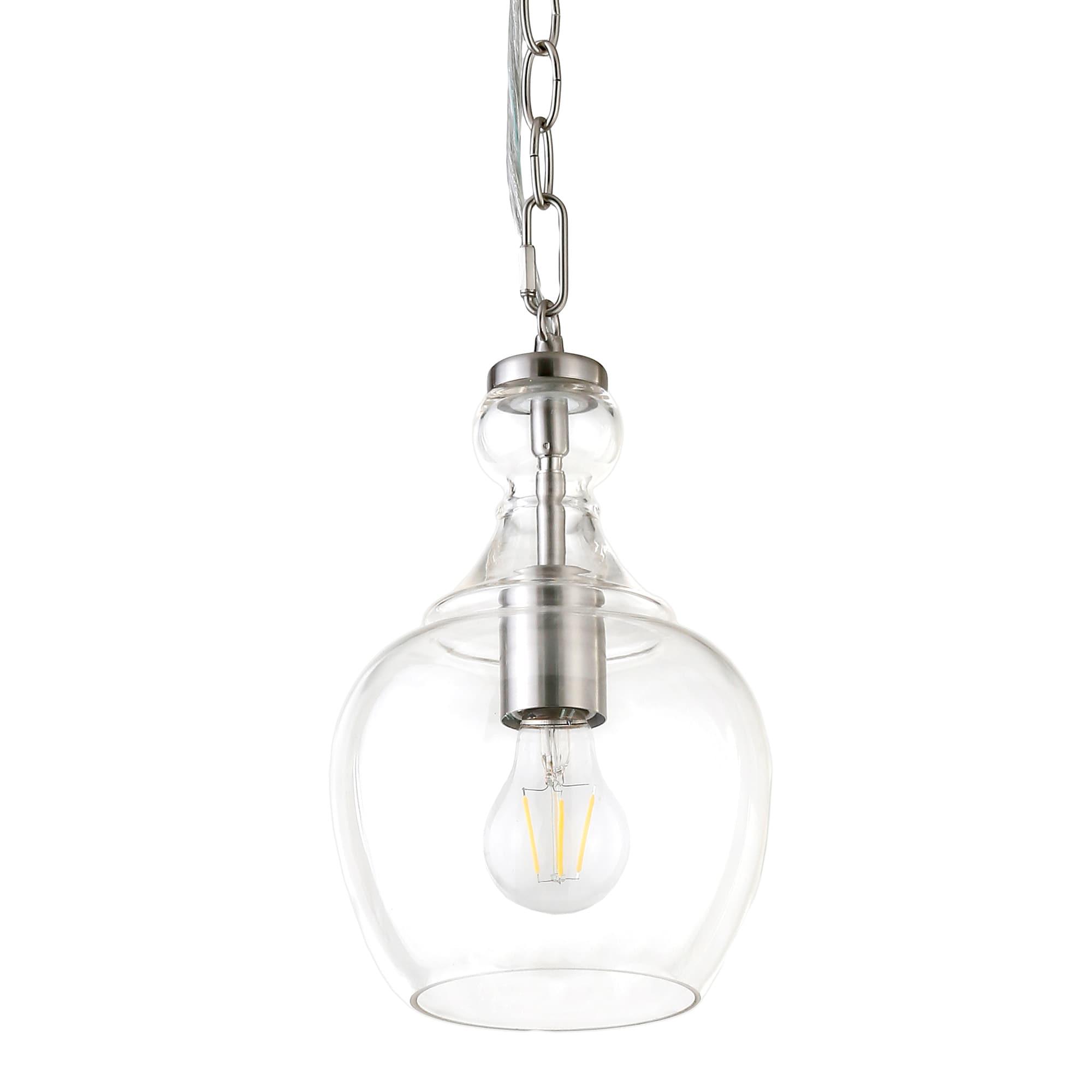 Evelyn&Zoe 7" Brushed Nickel Finish Metal/Glass Pendant