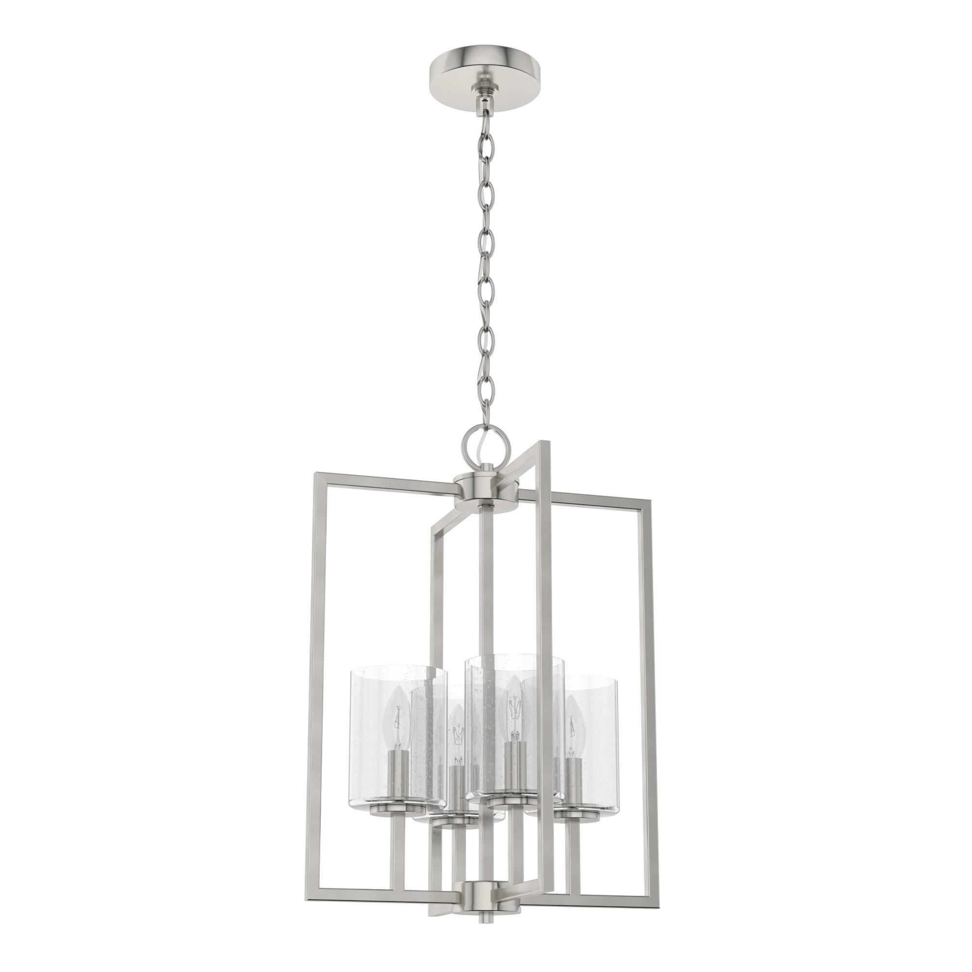 Hunter - Kerrison 4-light Brushed Nickel, Medium Size Pendant Light, Dimmable, Rectangle Shaped, for Bedrooms, Dining, Living Rooms - 19539