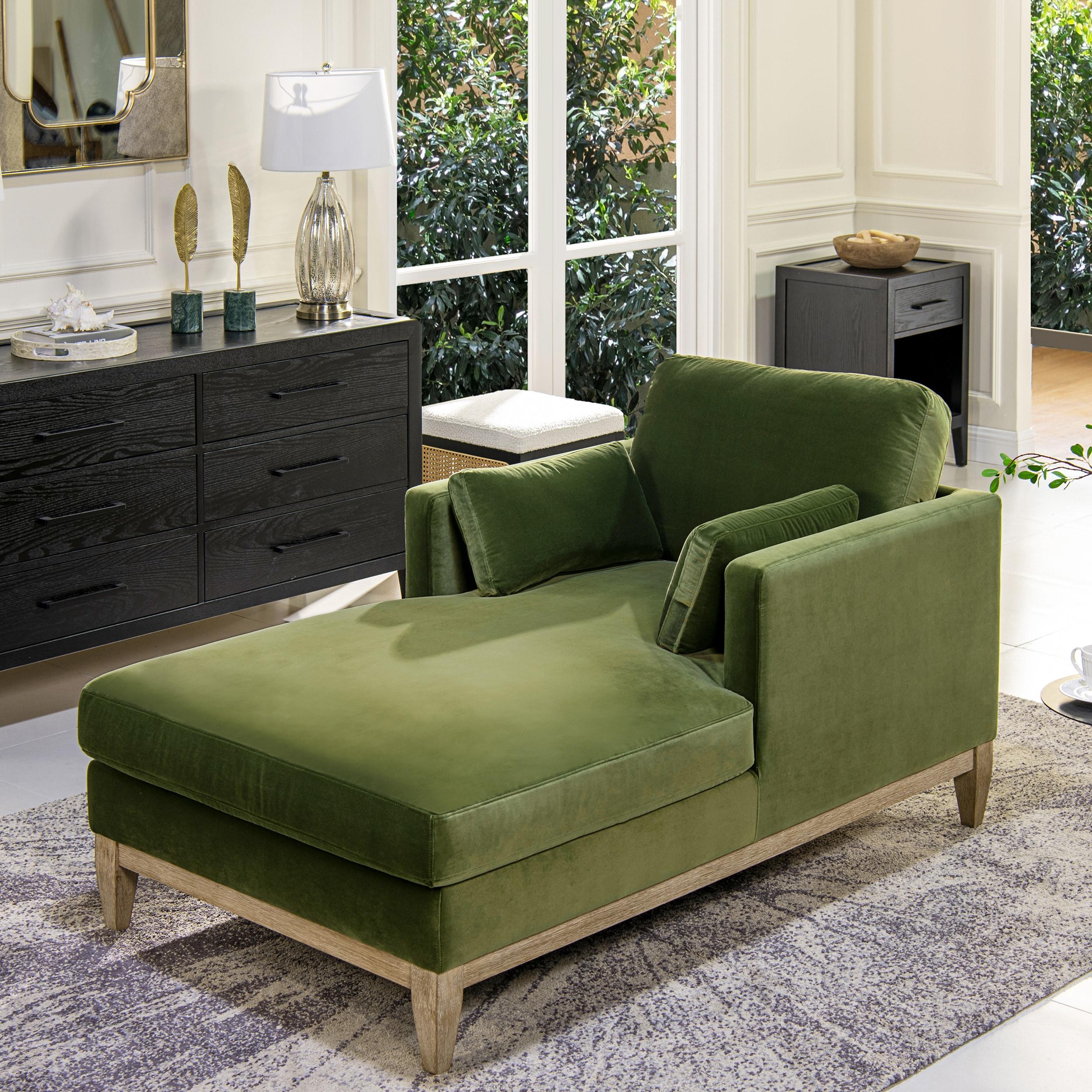 Jennifer Taylor Home Knox 65" Modern Farmhouse Performance Velvet Living Room Chaise Lounge Chair in Olive Green
