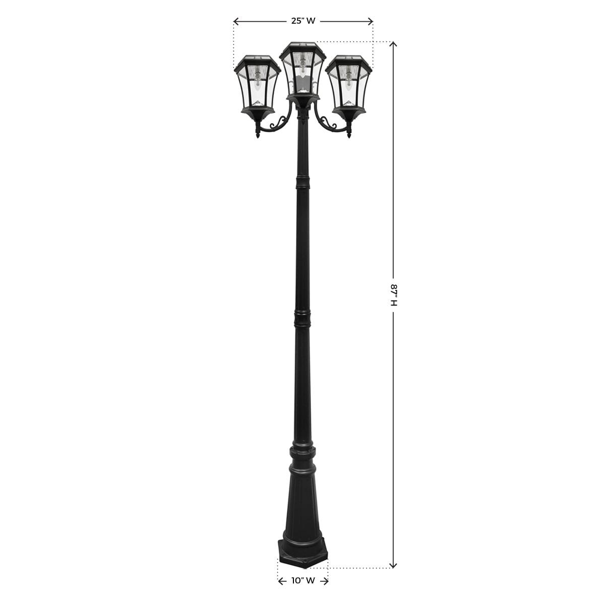 Victorian Bulb Series 3-Head Black Integrated LED Solar Outdoor Post Light