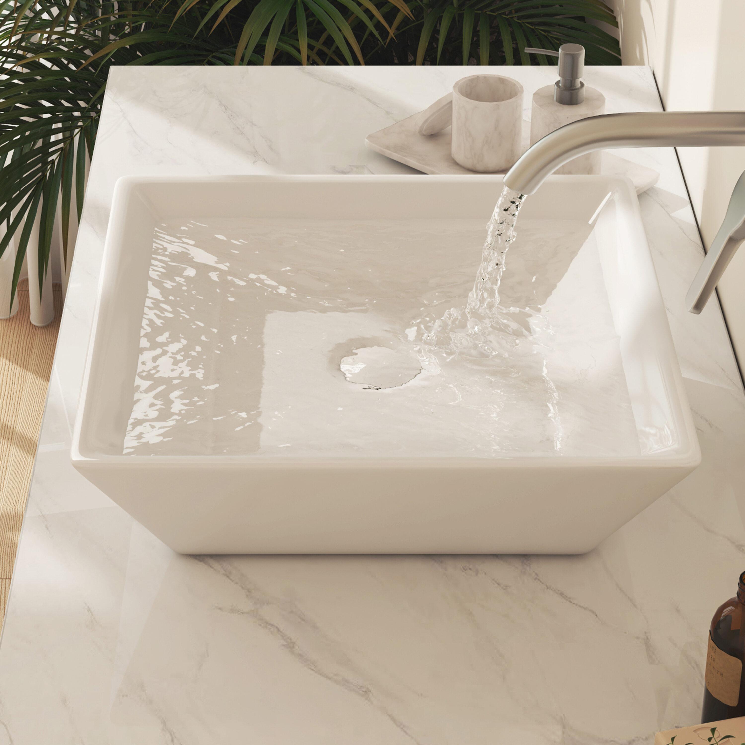 Naples 16" W x 5" H Square Vitreous ChinaBathroom Countertop Sink Vessel Sink in White