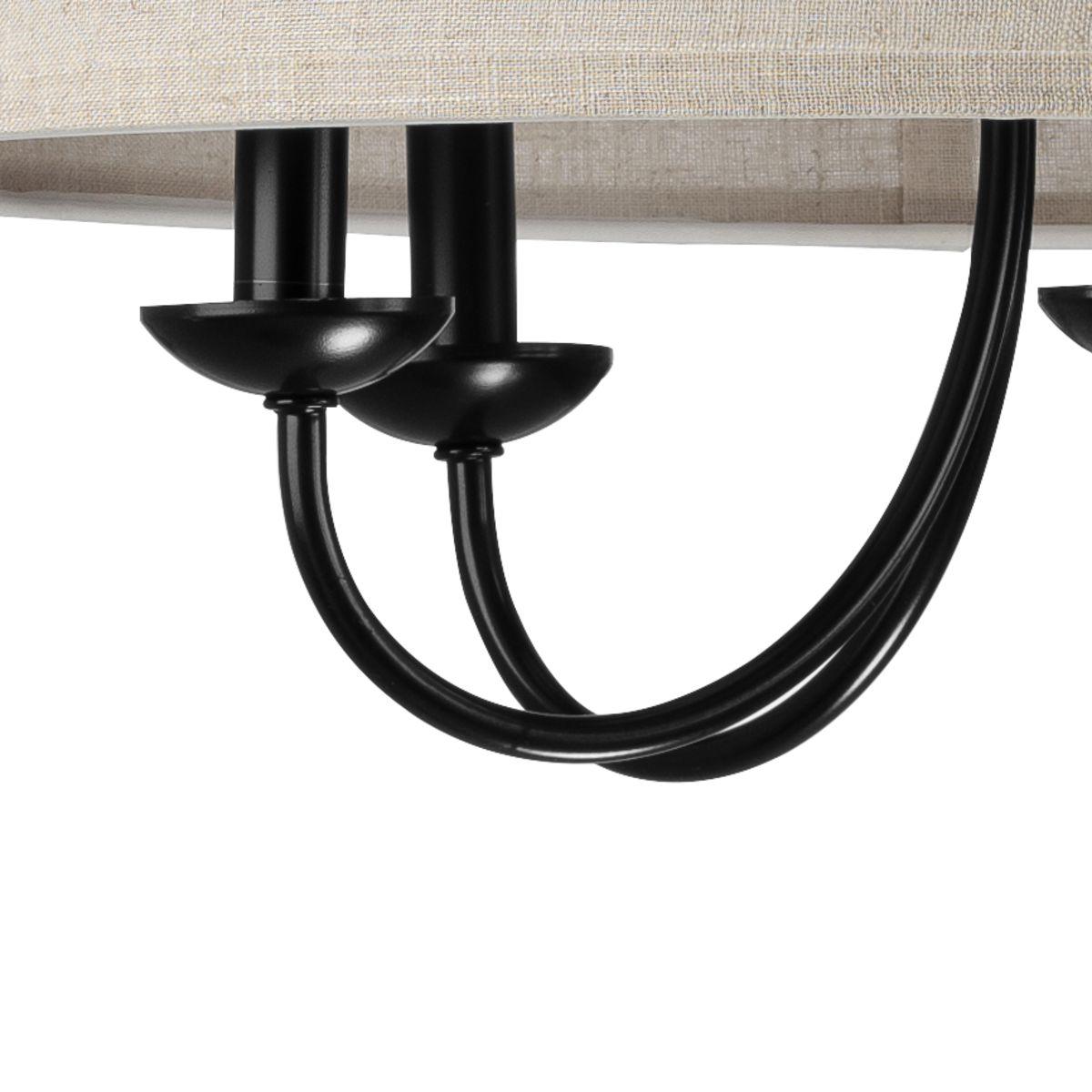 Progress Lighting, Drum Shade Collection, 5-Light Pendant, Black Finish, Harvest Linen Shade