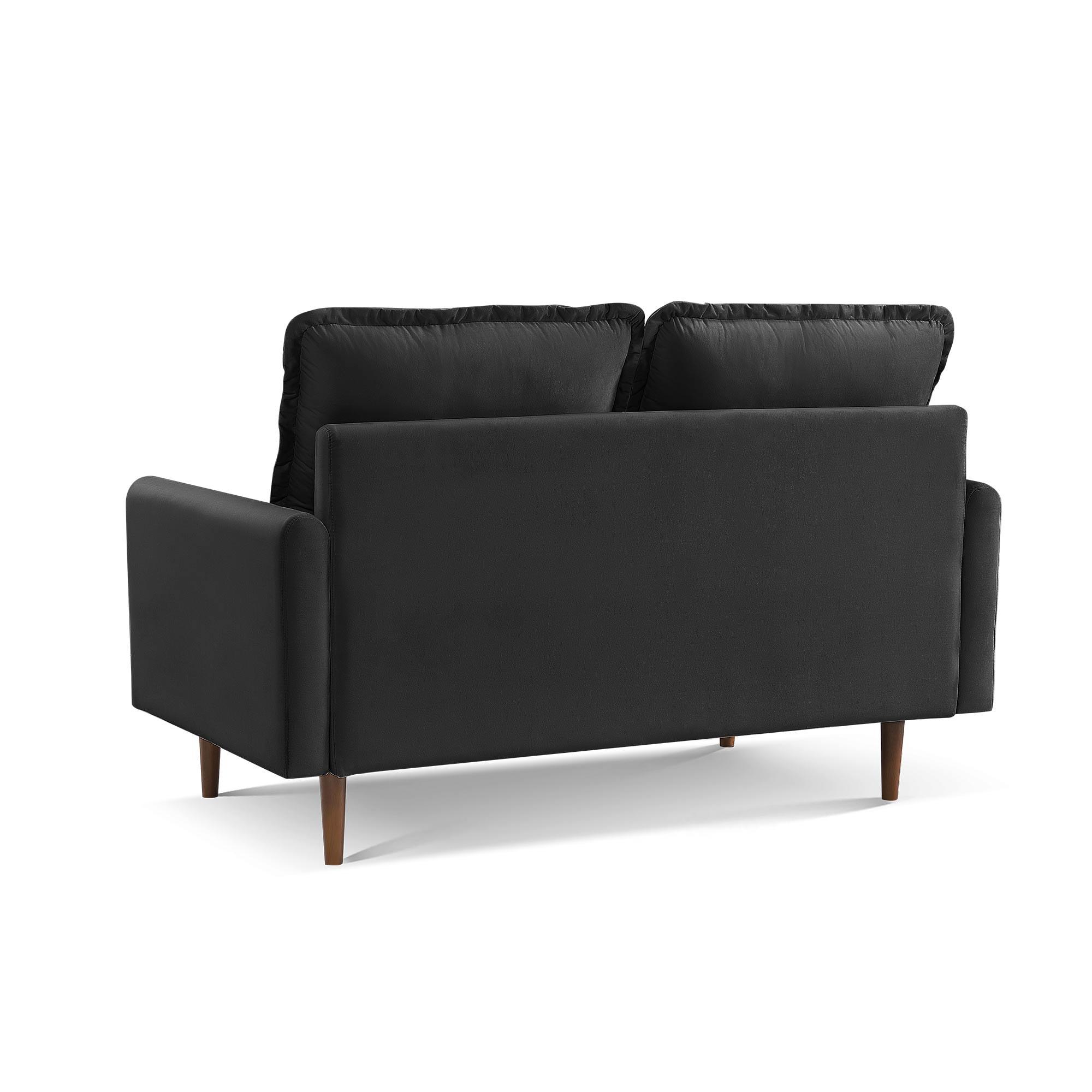 57 Inch Wide Upholstered Two Cushion Loveseat with Cambered Arms in Black Velvet