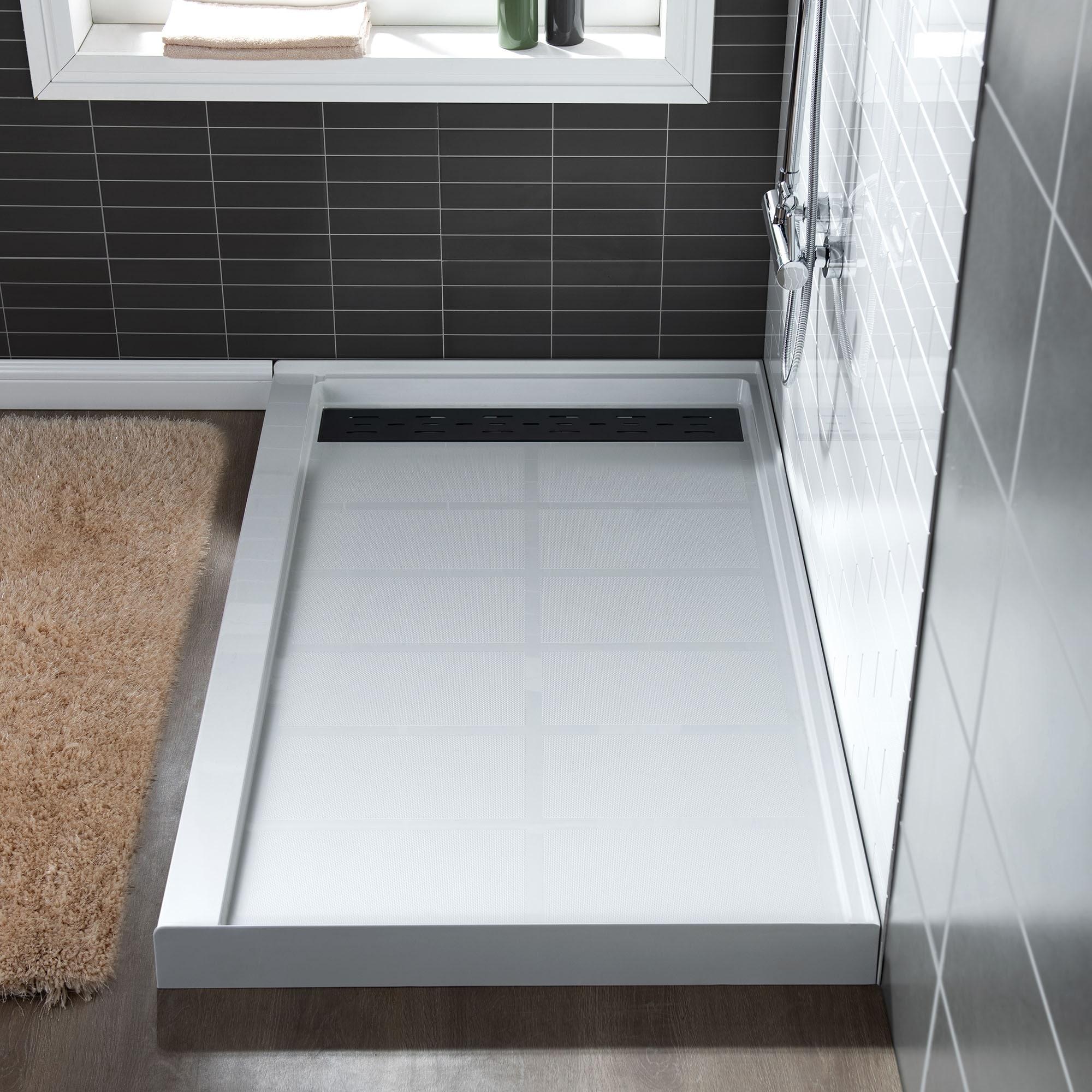 48" W x 36" Solid Surface Single Threshold Shower Pan Base with Drain Assembly & Drain Cover Included, Non-Slip