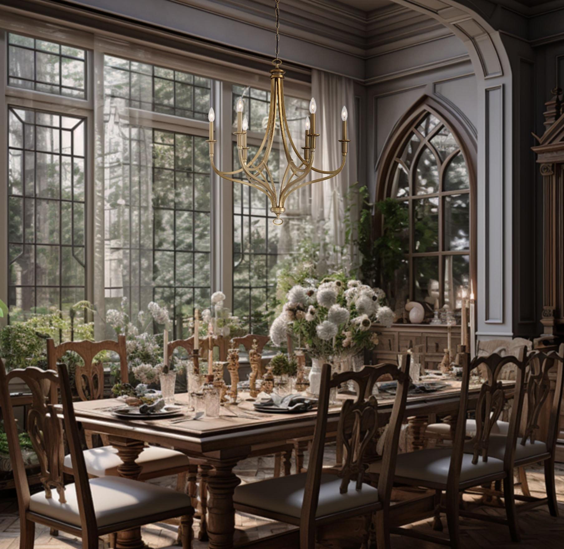 Minka Lavery Brushed Honey Gold Chandelier 28" Wide Modern 6-Light Fixture for Dining Room House Foyer Kitchen Entryway Bedroom