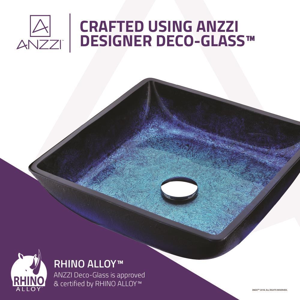 ANZZI Viace 15.13'' Blazing Blue Tempered Glass Square Bathroom Sink