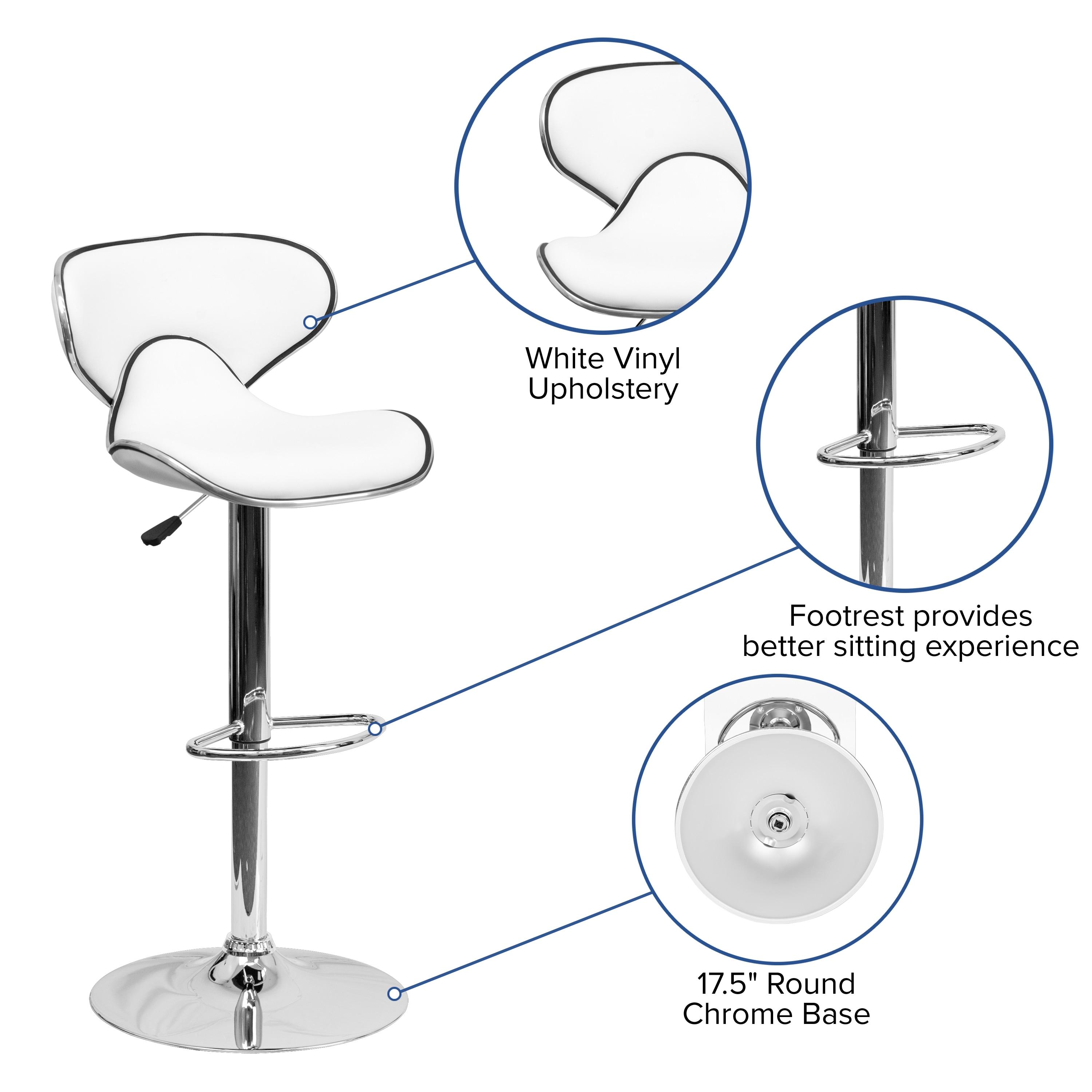 Flash Furniture Contemporary Cozy Mid-Back White Vinyl Adjustable Height Barstool with Chrome Base