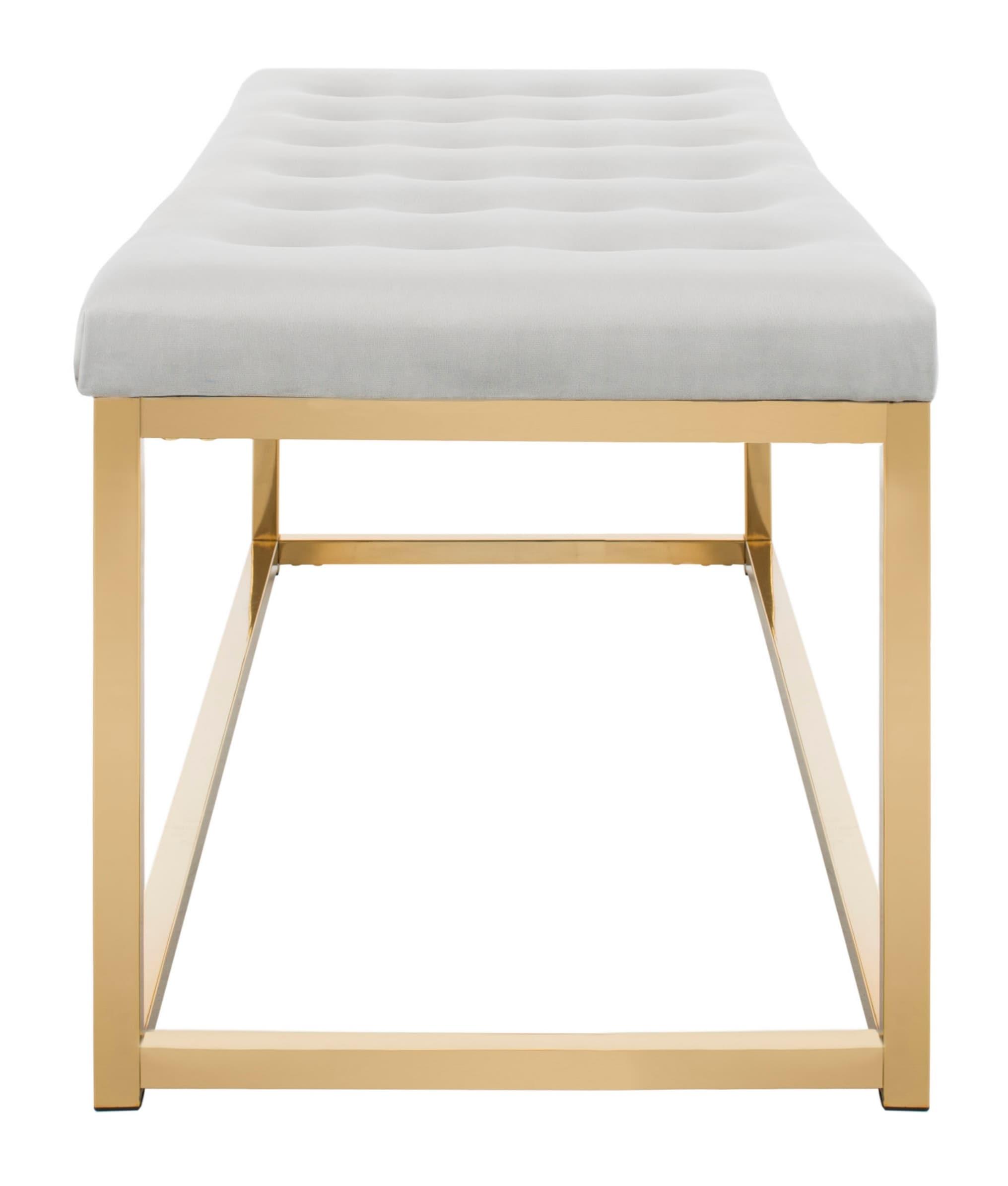 Reynolds Velvet Bench - Grey Velvet/Brass - Safavieh