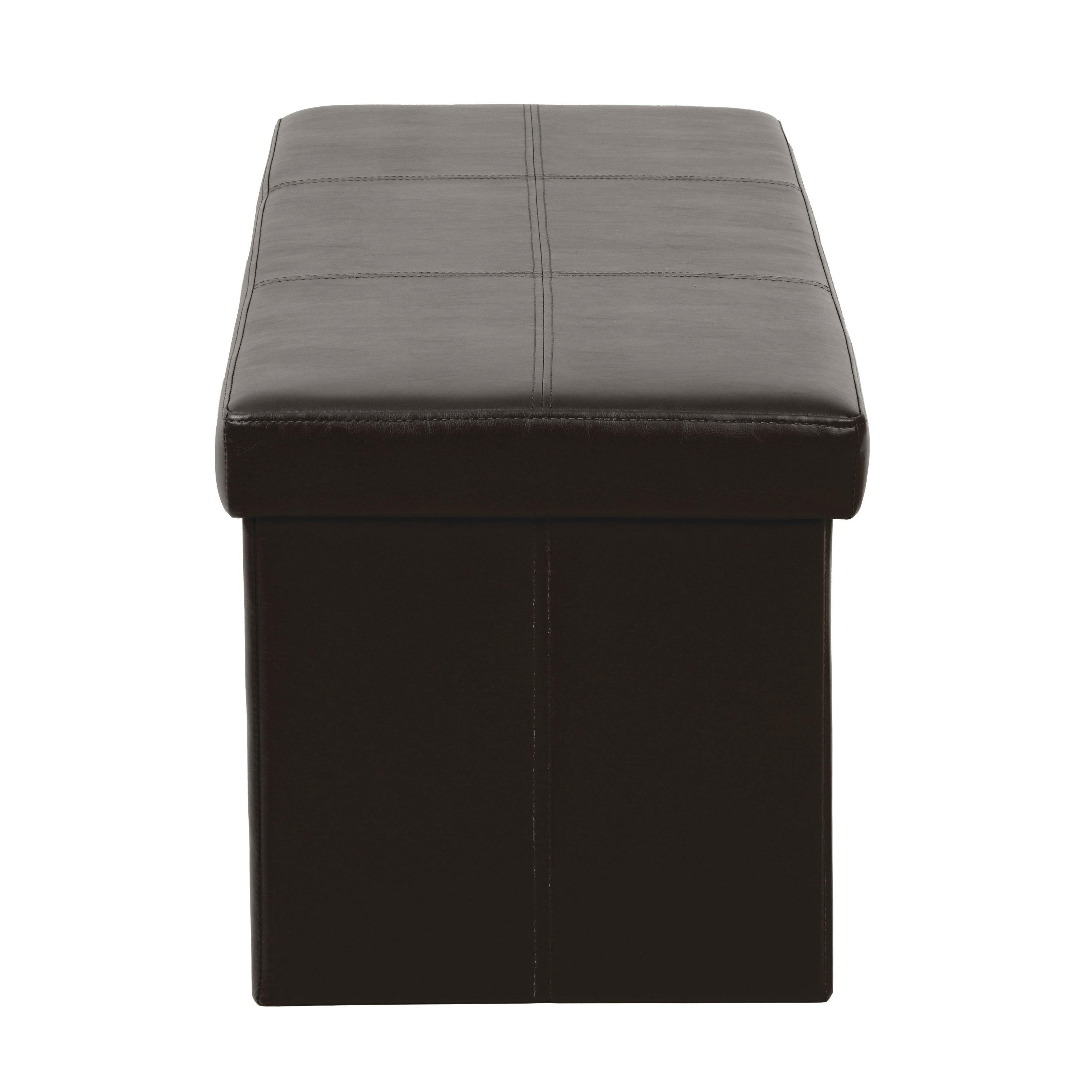 Dark Brown Tufted Faux Leather Foldable Storage Bench