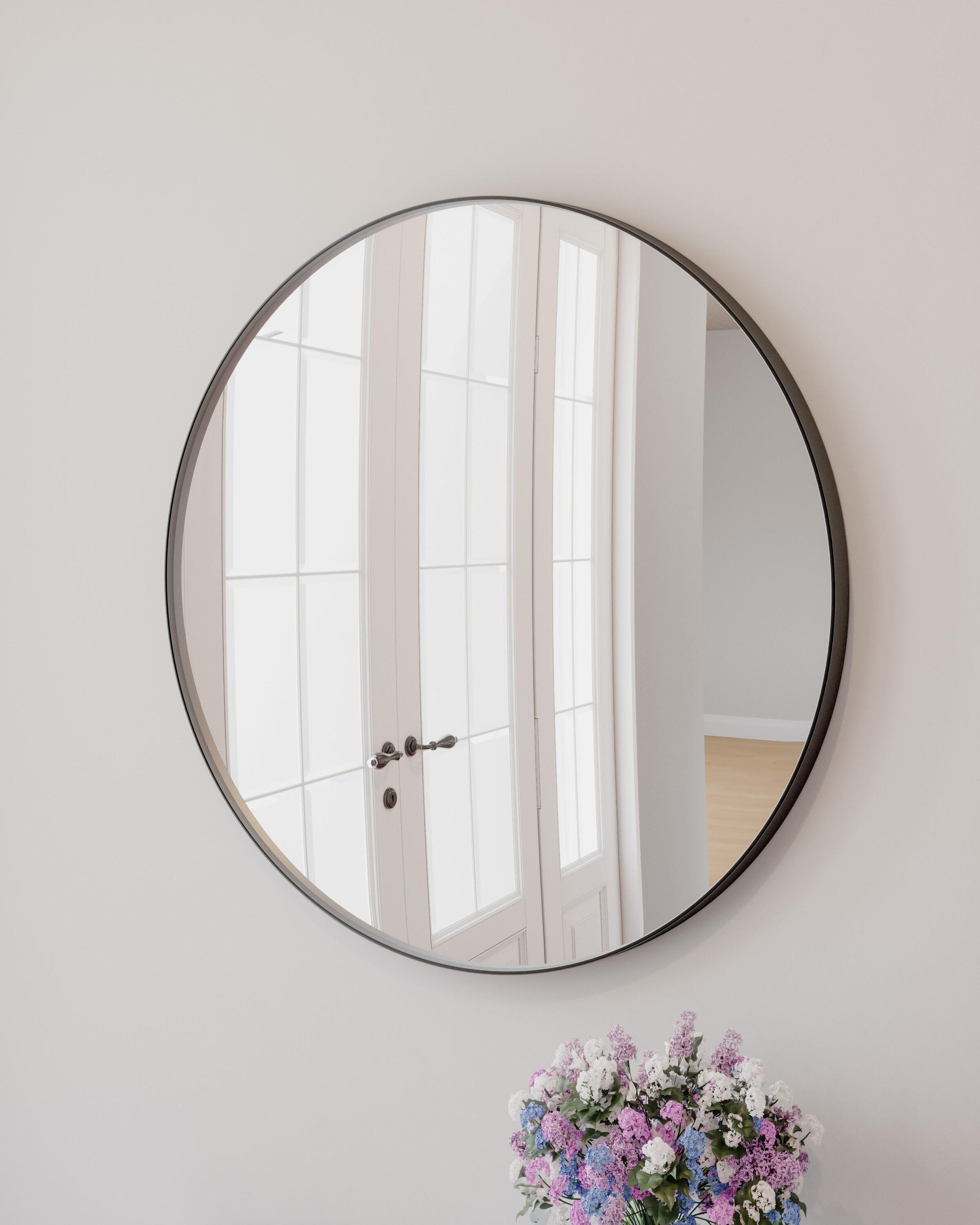 23.5 in. W x 23.5 in. H Metal Framed Flushmount Round Decorative Accent Bathroom Vanity Mirror with Black Frame