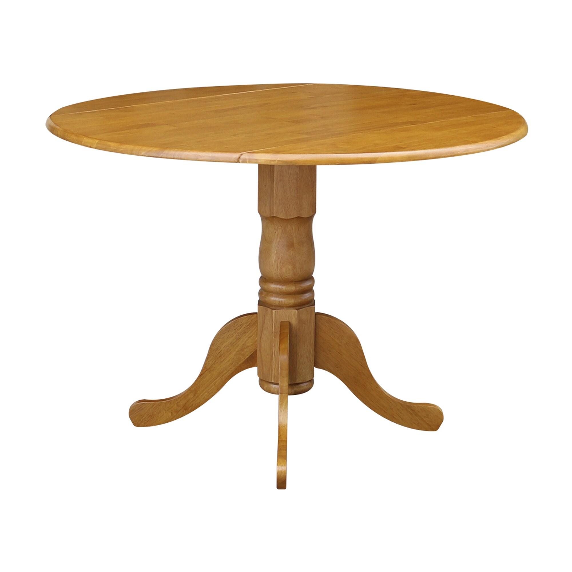 42" Mason Round Dual Drop Leaf Extendable Dining Table Oak - International Concepts: Pedestal Base, Seats 4, Wood Frame