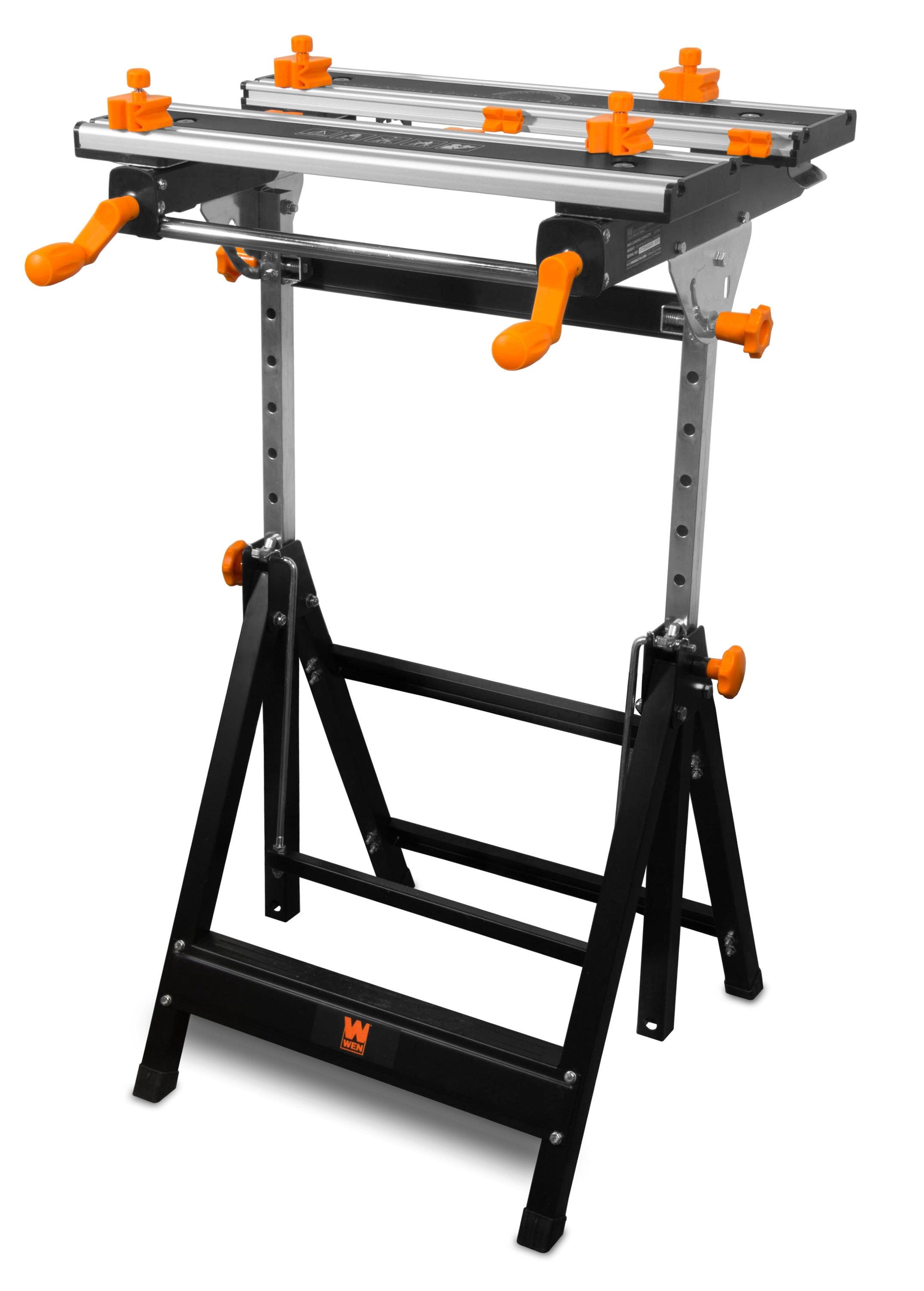 WEN 24-Inch Height Adjustable Tilting Steel Portable Work Bench and Vise with 8 Sliding Clamps