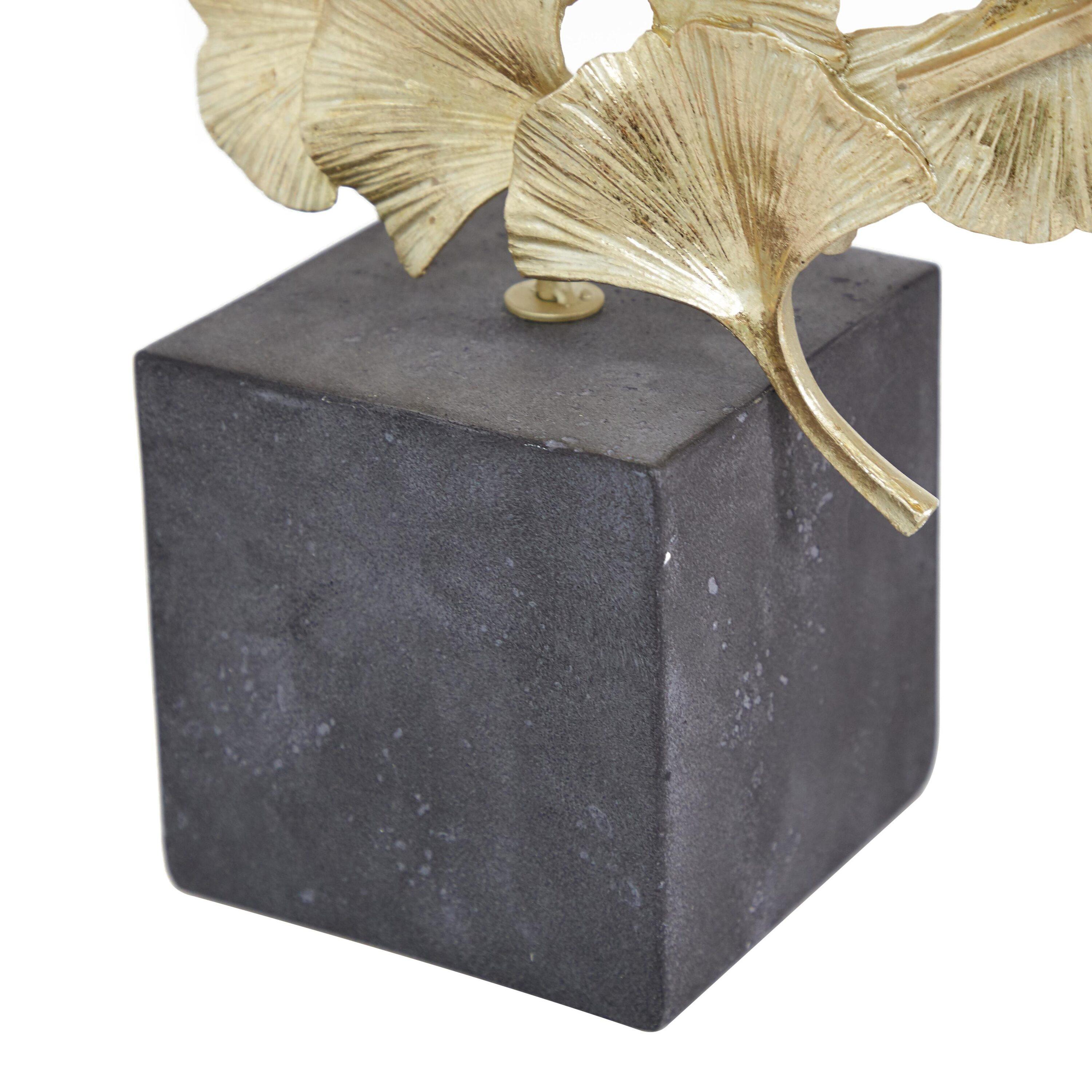 CosmoLiving by Cosmopolitan Polystone Handmade Floral Decorative Sculpture with Black Block Base