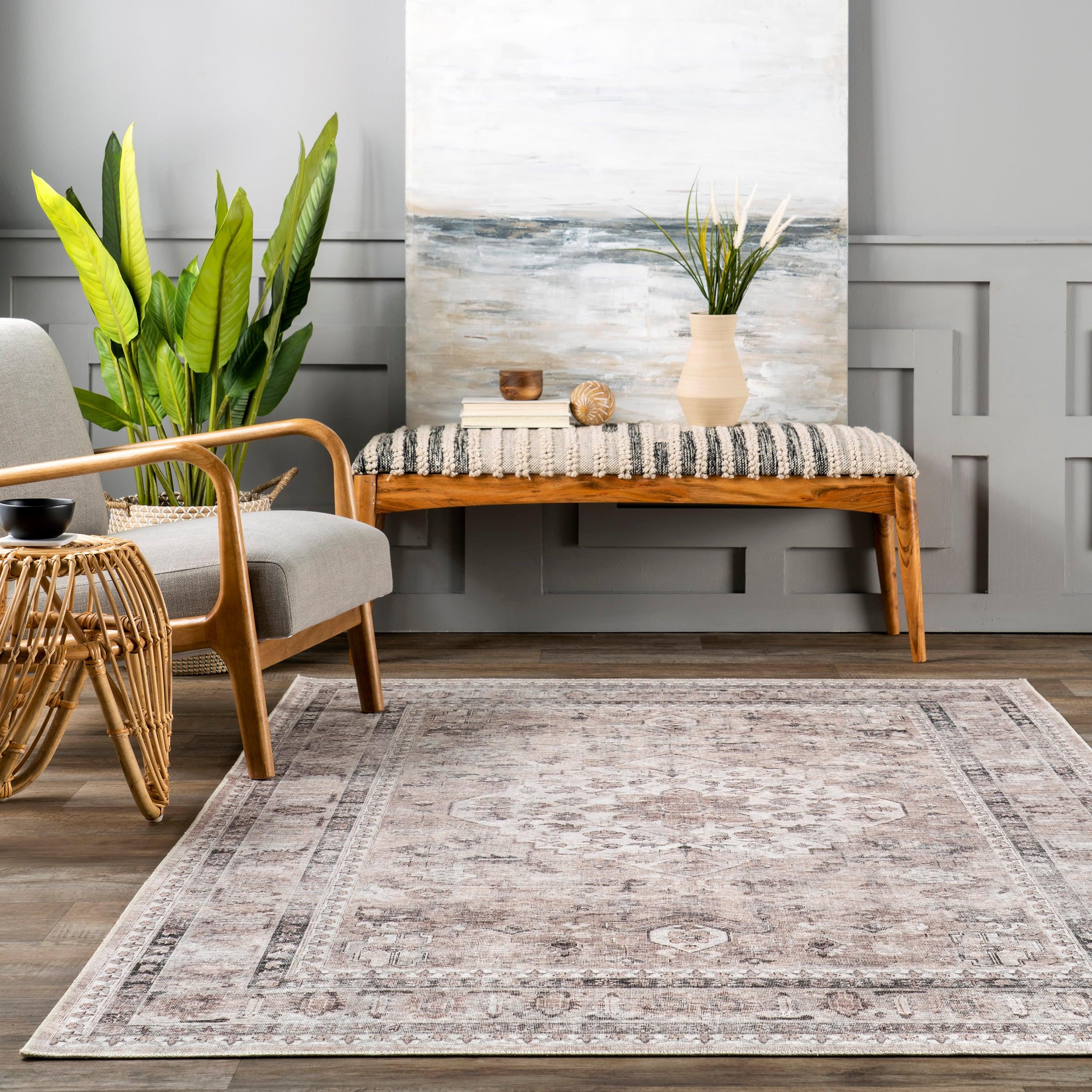 Nuloom Davi Faded Spill Proof Treated Pet Friendly Premium Machine Washable Area Rug, 3' x 5', Stone