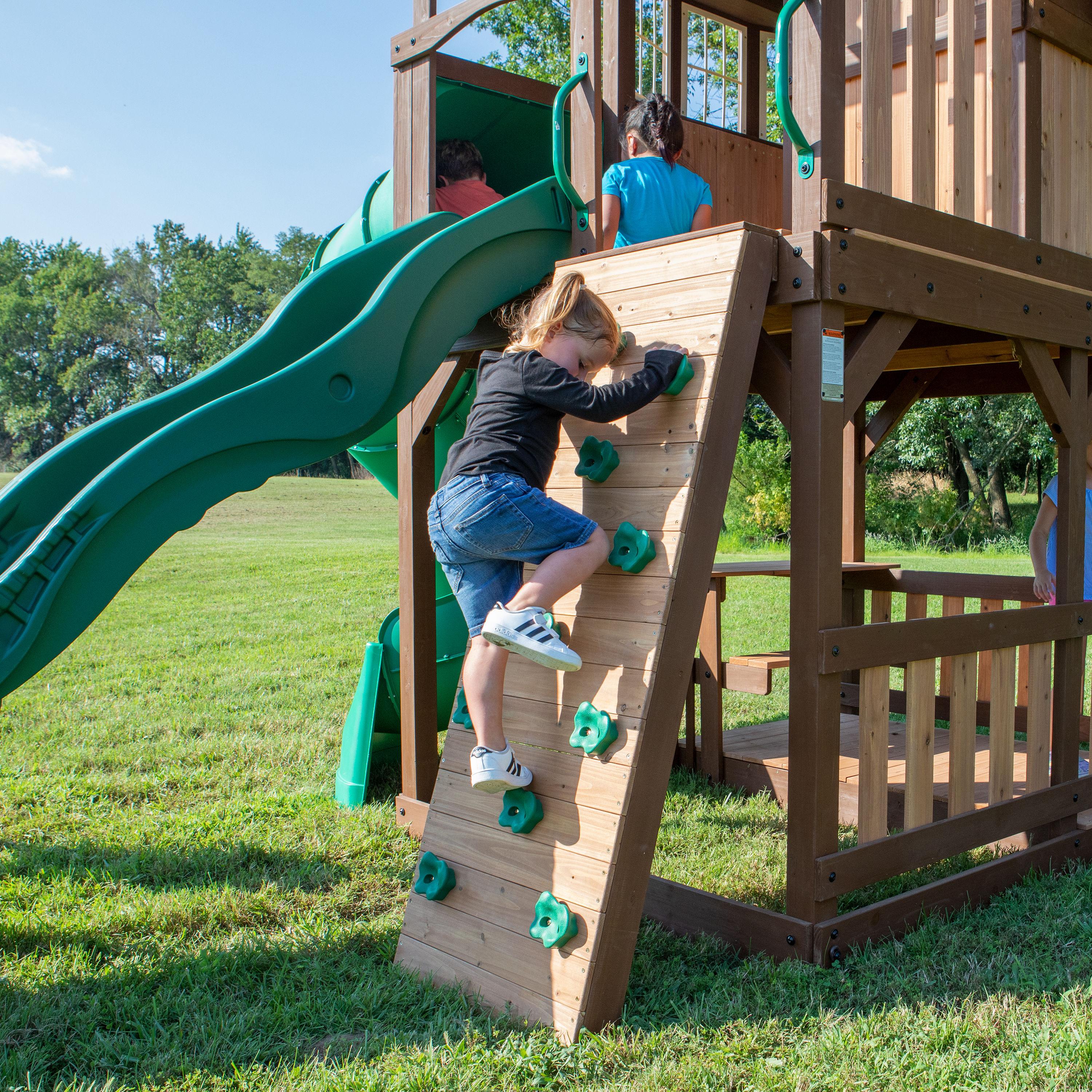 Backyard Discovery Skyfort with Tube Slide Swing Set