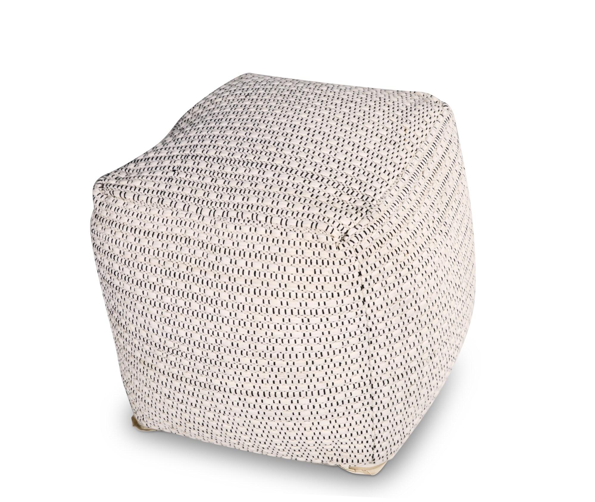 Hakim Square Handwoven Pouf Ivory - Steve Silver Co.: Wool & Cotton, No Assembly Required