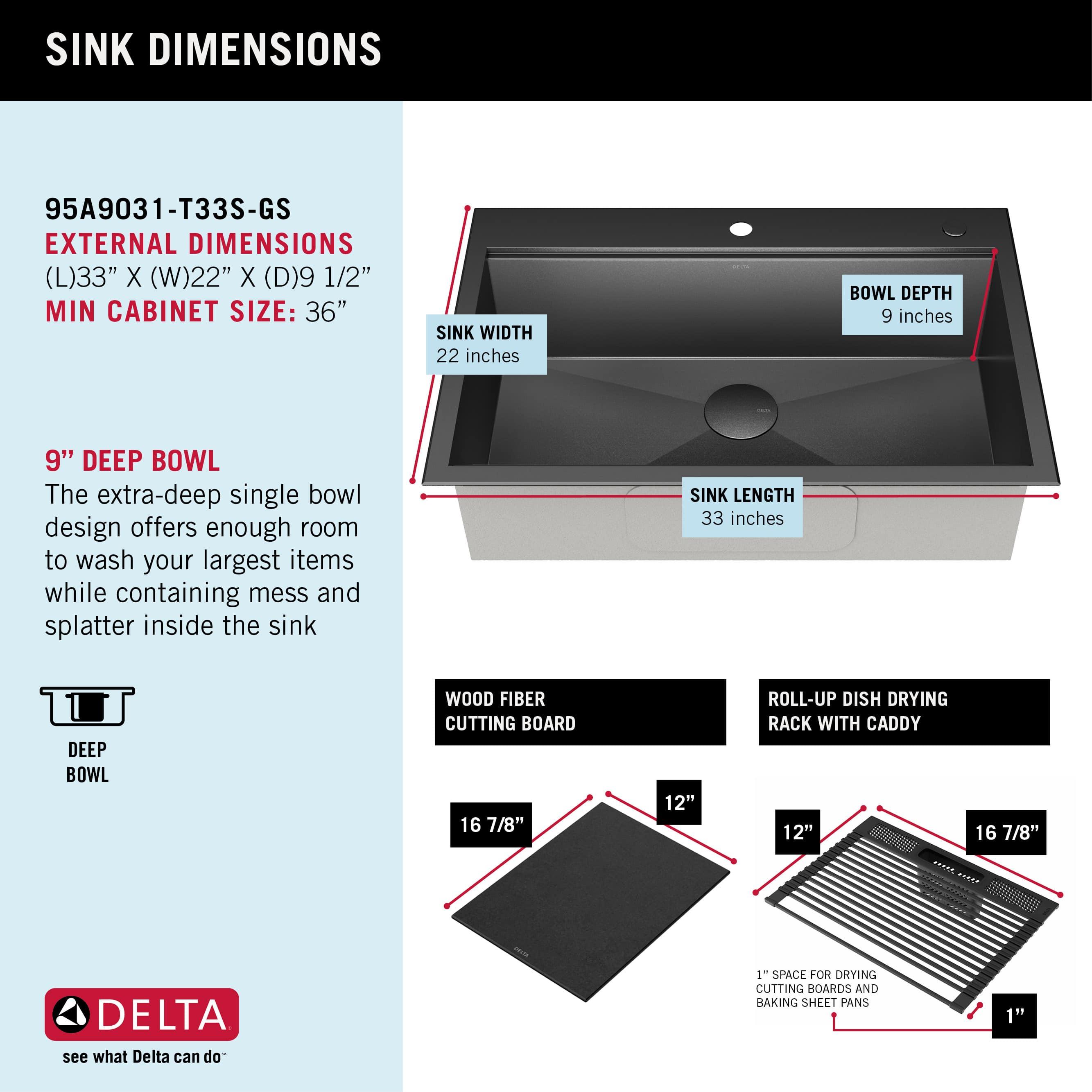 Delta Rivet™ Black Stainless Steel Drop-In Top Mount 16 Gauge Workstation Kitchen Sink Single Bowl