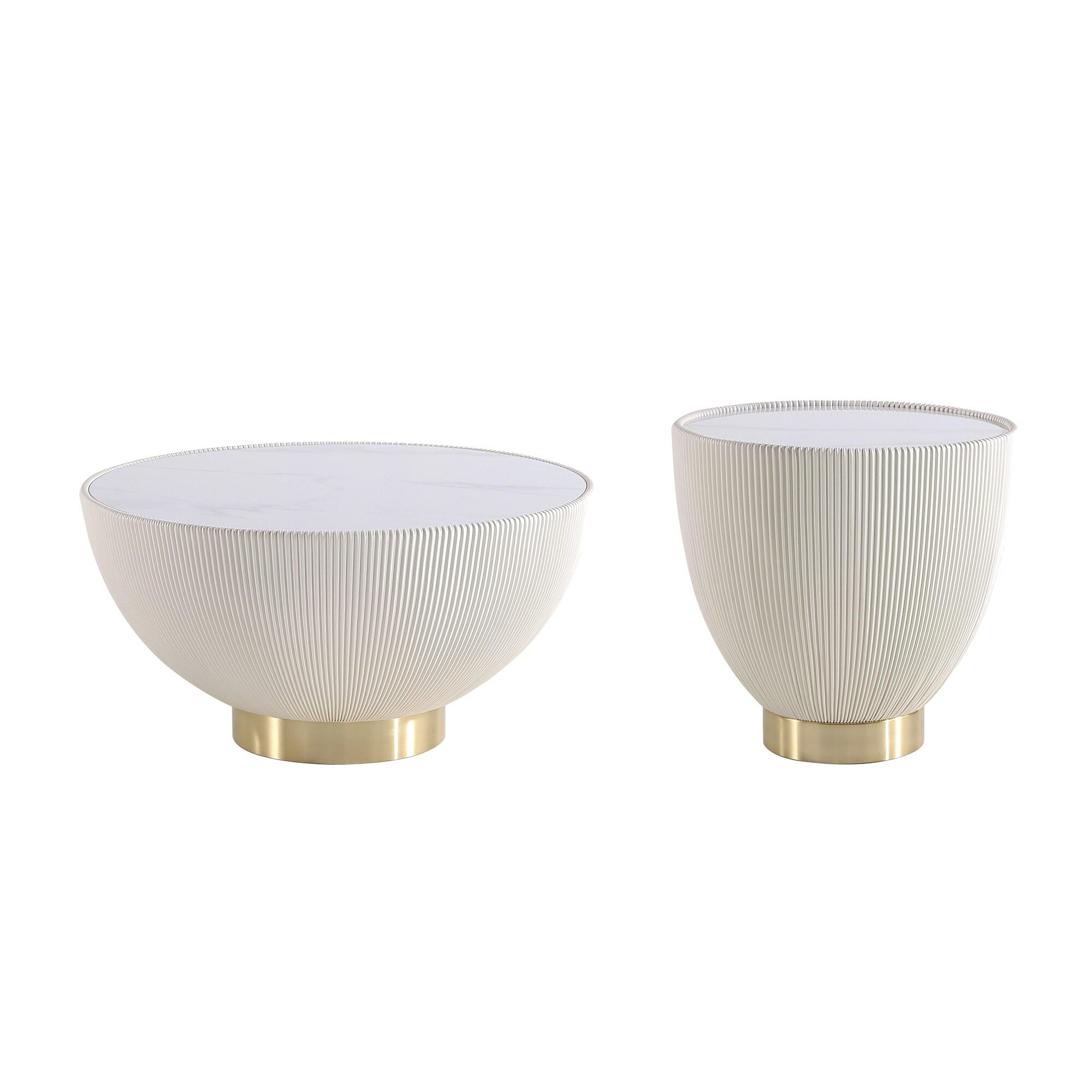 Manhattan Comfort 2pc Anderson Leatherette Upholstered Coffee Table and End Table Set Cream