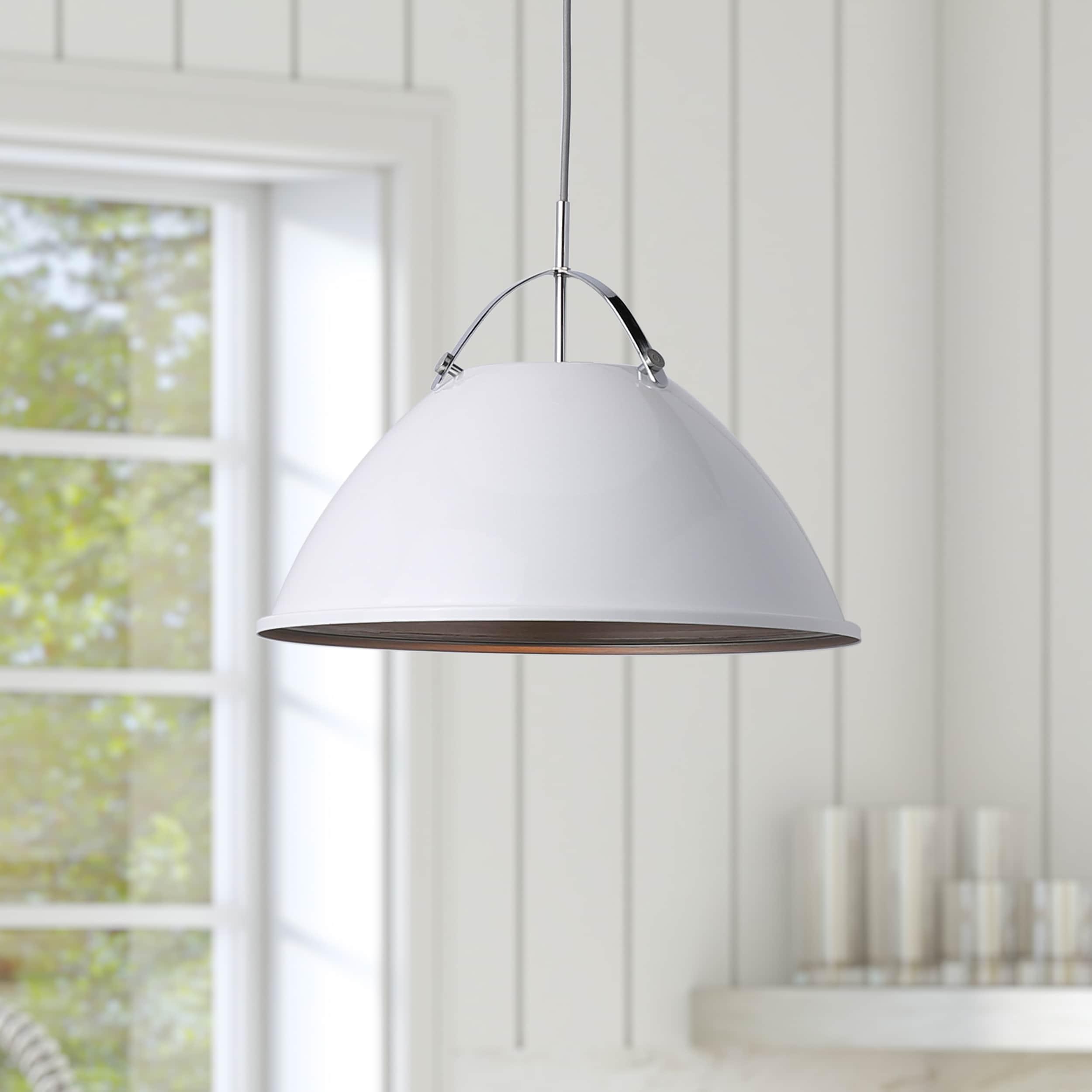 Progress Lighting Tre 1-Light Pendant, Steel, White, Dome Shade