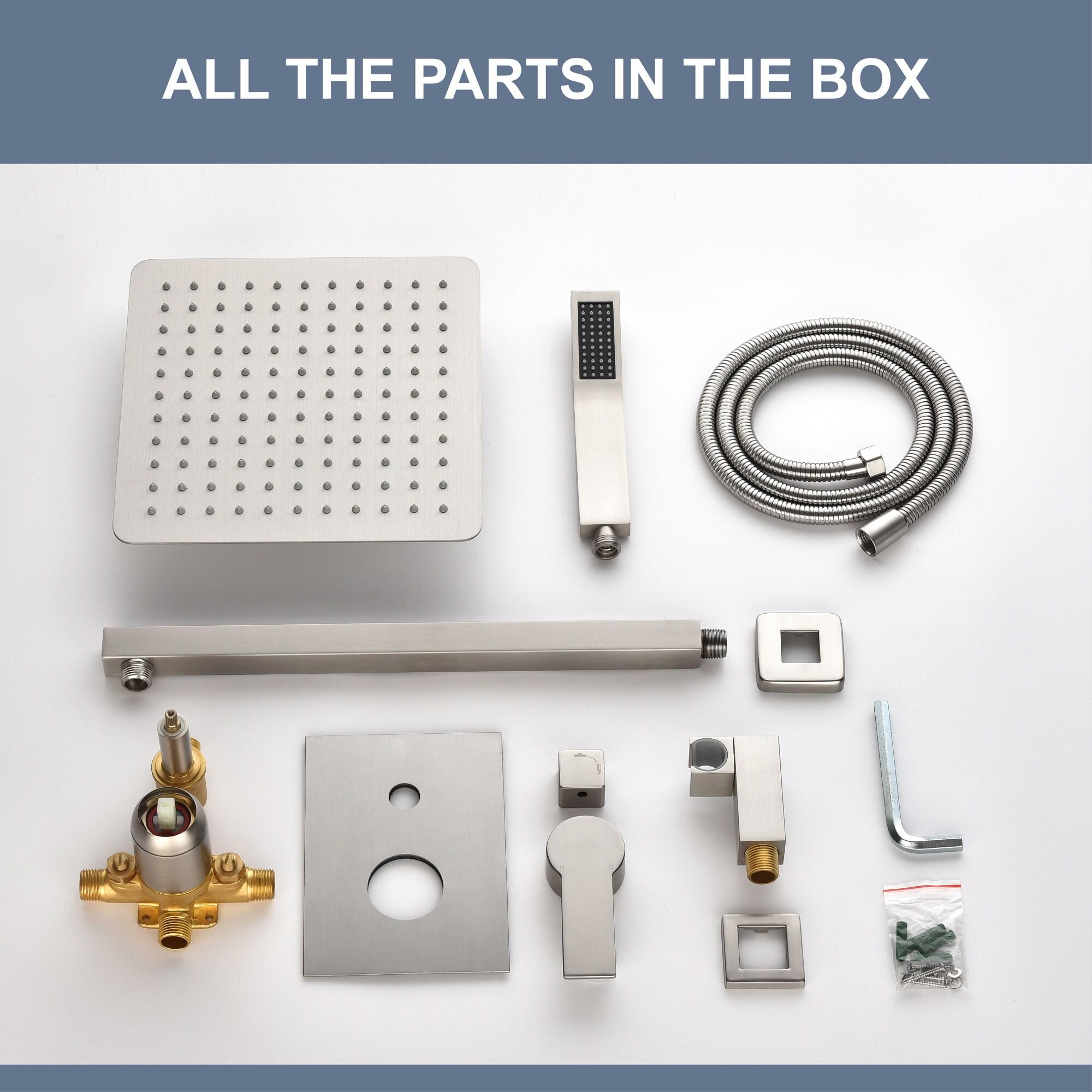 AWZTOO Wall Mounted Shower Faucet With Hand Shower Modern Shower System Set 10 Inch Rainfall Shower Head With Pressure Balance Valve Brushed Nickel