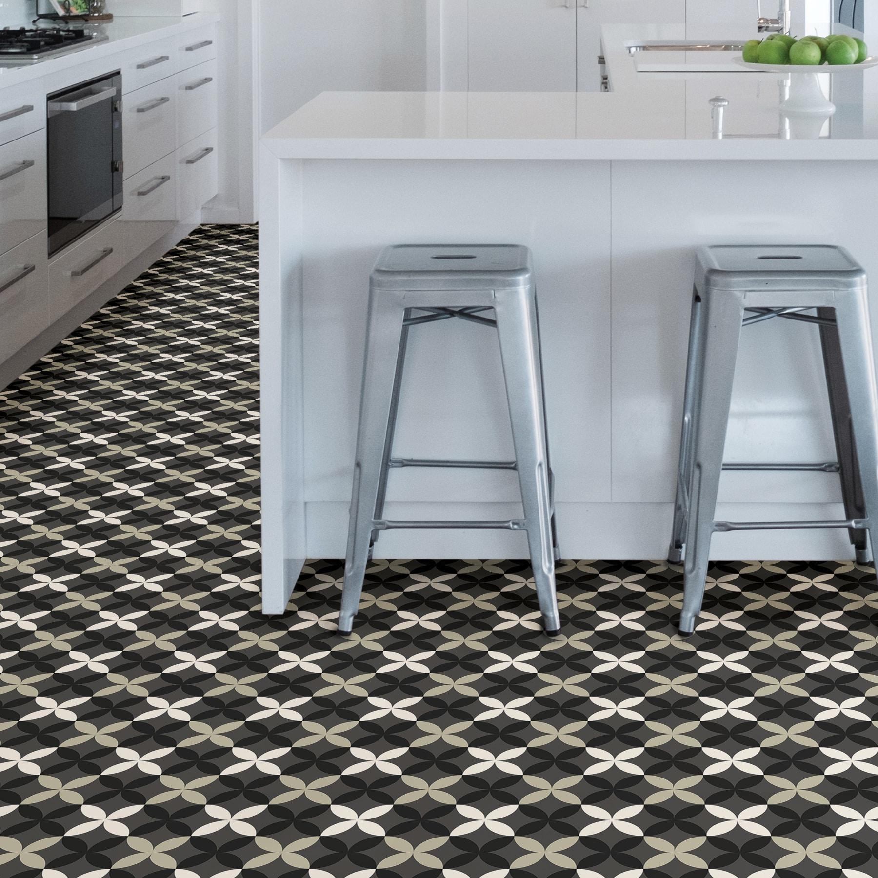 4'x5' Set of 20 Arbor Peel & Stick Floor Tiles Black/Gray - FloorPops: Vinyl Mosaic Flooring, Stain-Resistant