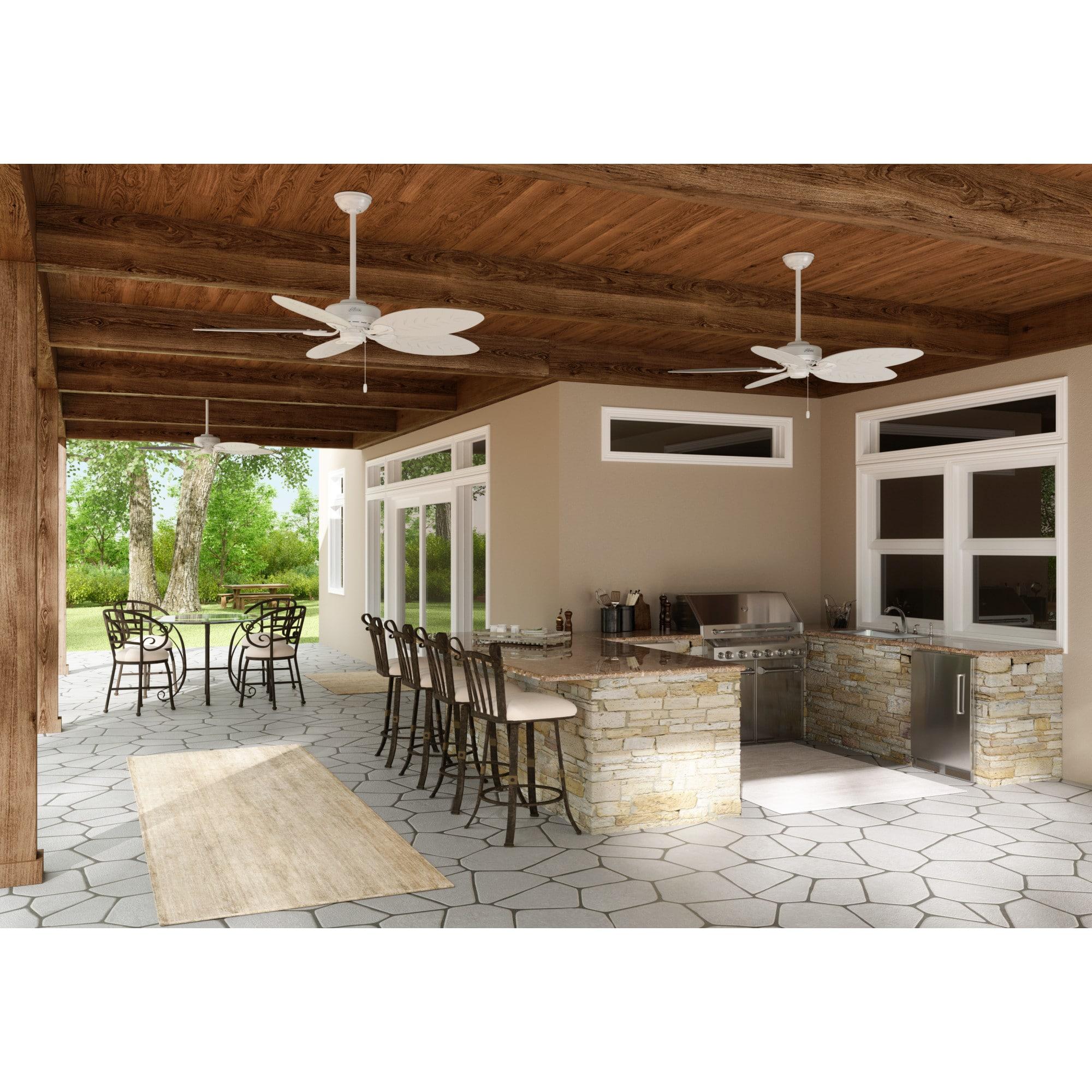 54" Bayview 5 - Blade Outdoor Tropical Leaf Ceiling Fan with Pull Chain