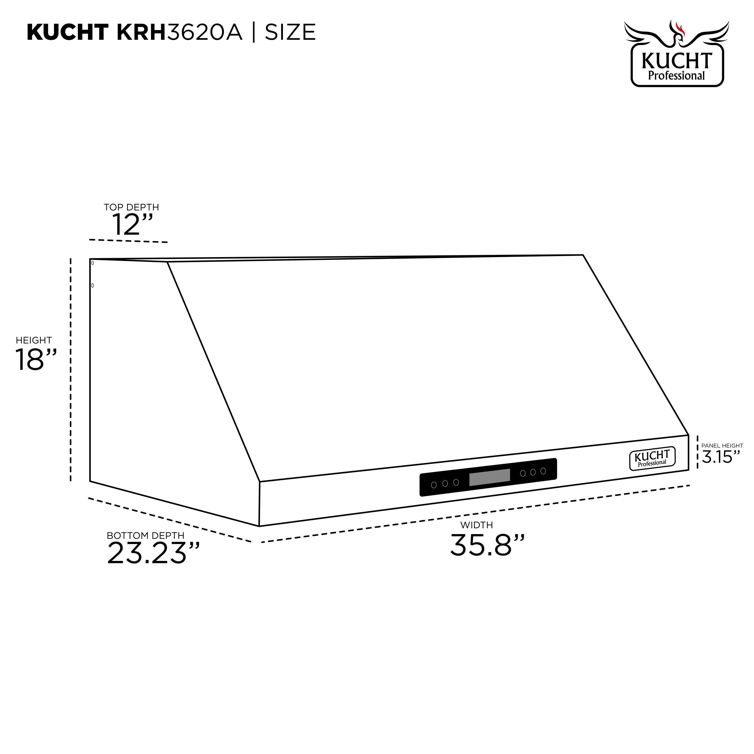 Kucht 36" Stainless Steel 900 CFM Ducted (Vented) Under Cabinet Range Hood with Baffle Filter