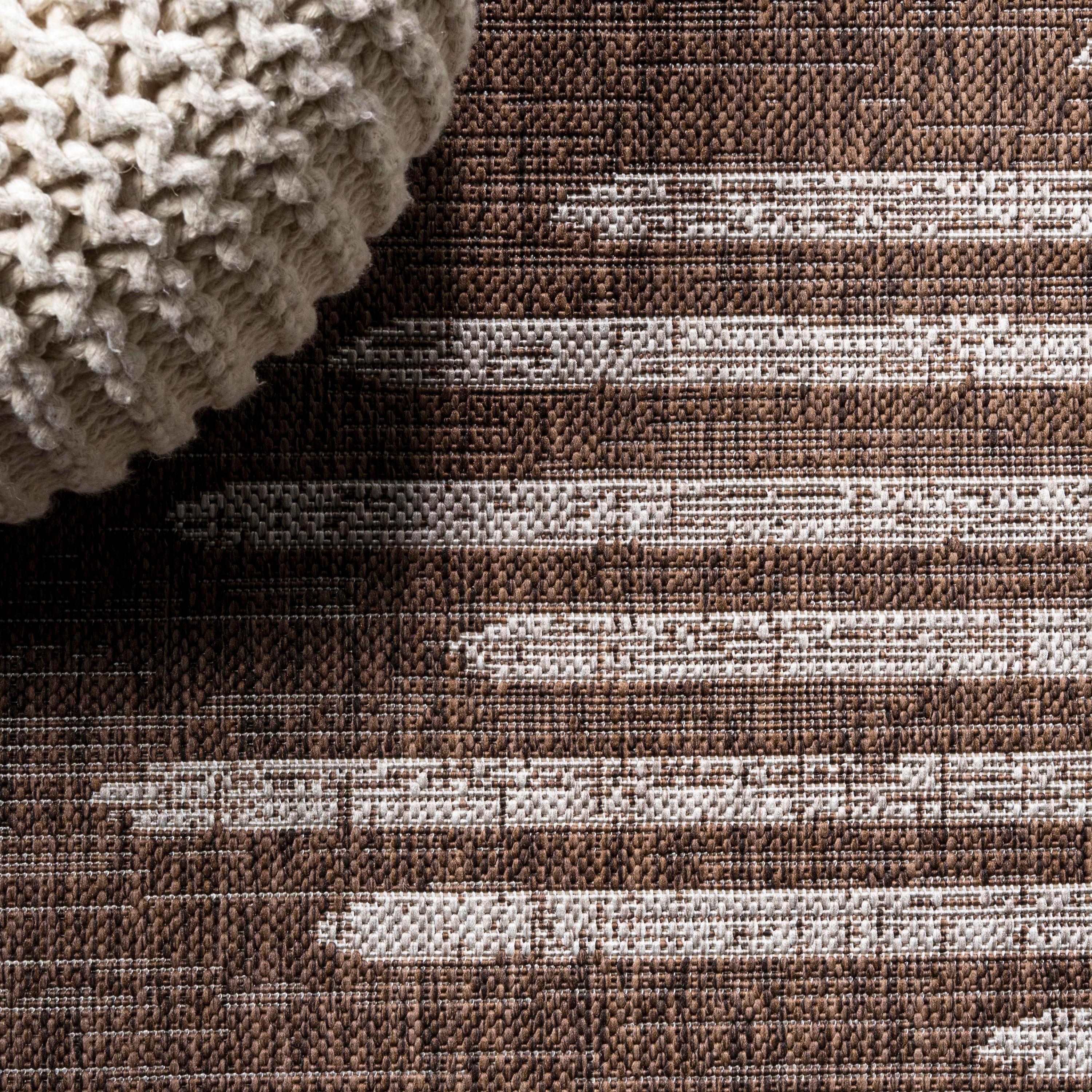 8'x10' Zolak Berber Stripe Geometric Indoor/Outdoor Area Rug, Brown/Beige - JONATHAN Y
