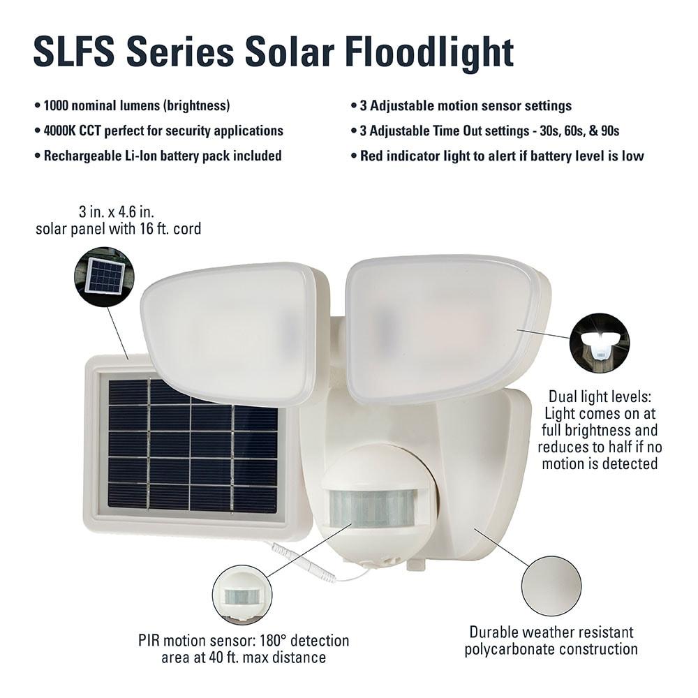 HALO Solar Outdoor LED Flood Light with 180 Degree Motion Sensor Flood & Security Twin Head Light 1000 Lumens White