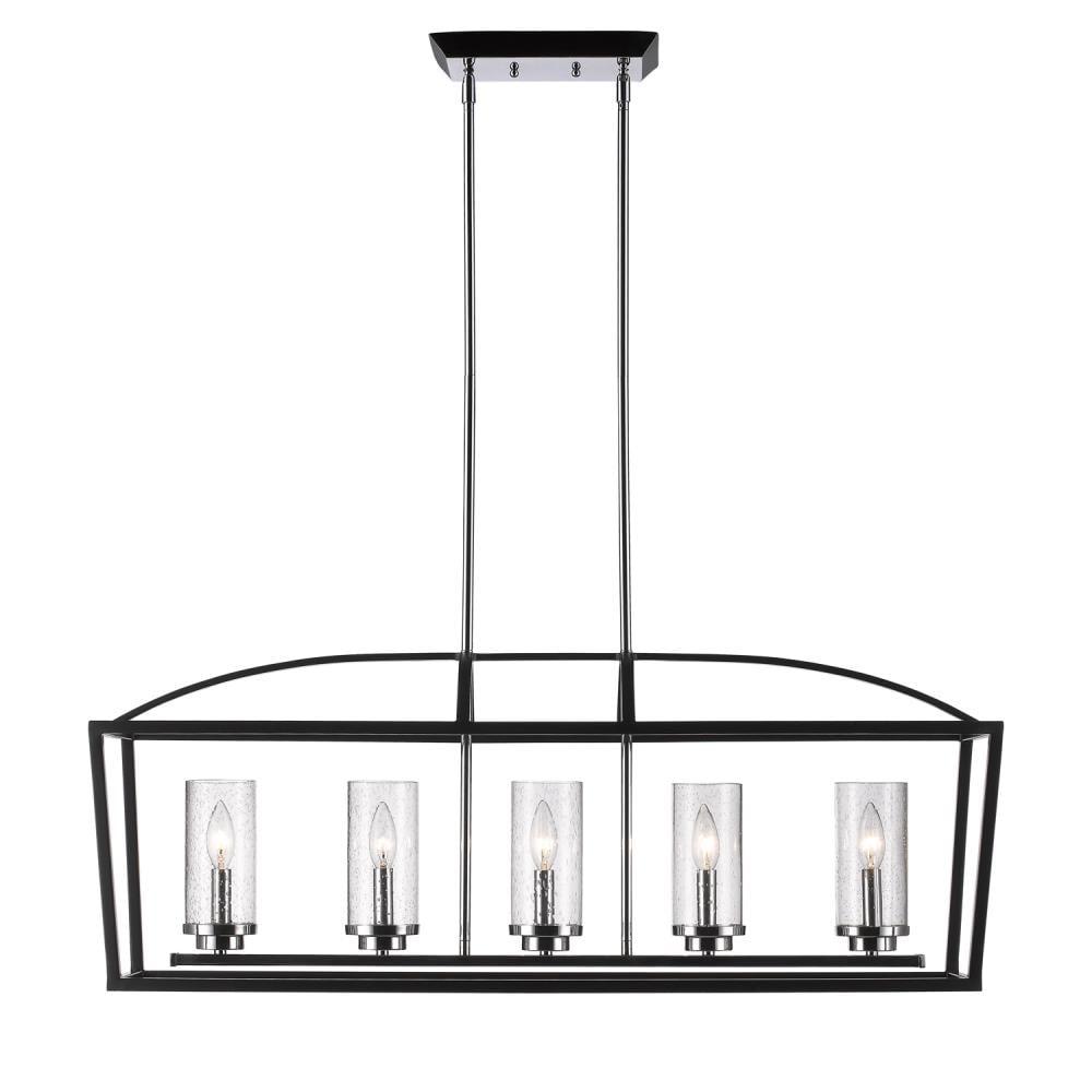 Mercer Matte Black 5-Light Linear Pendant with Seeded Glass