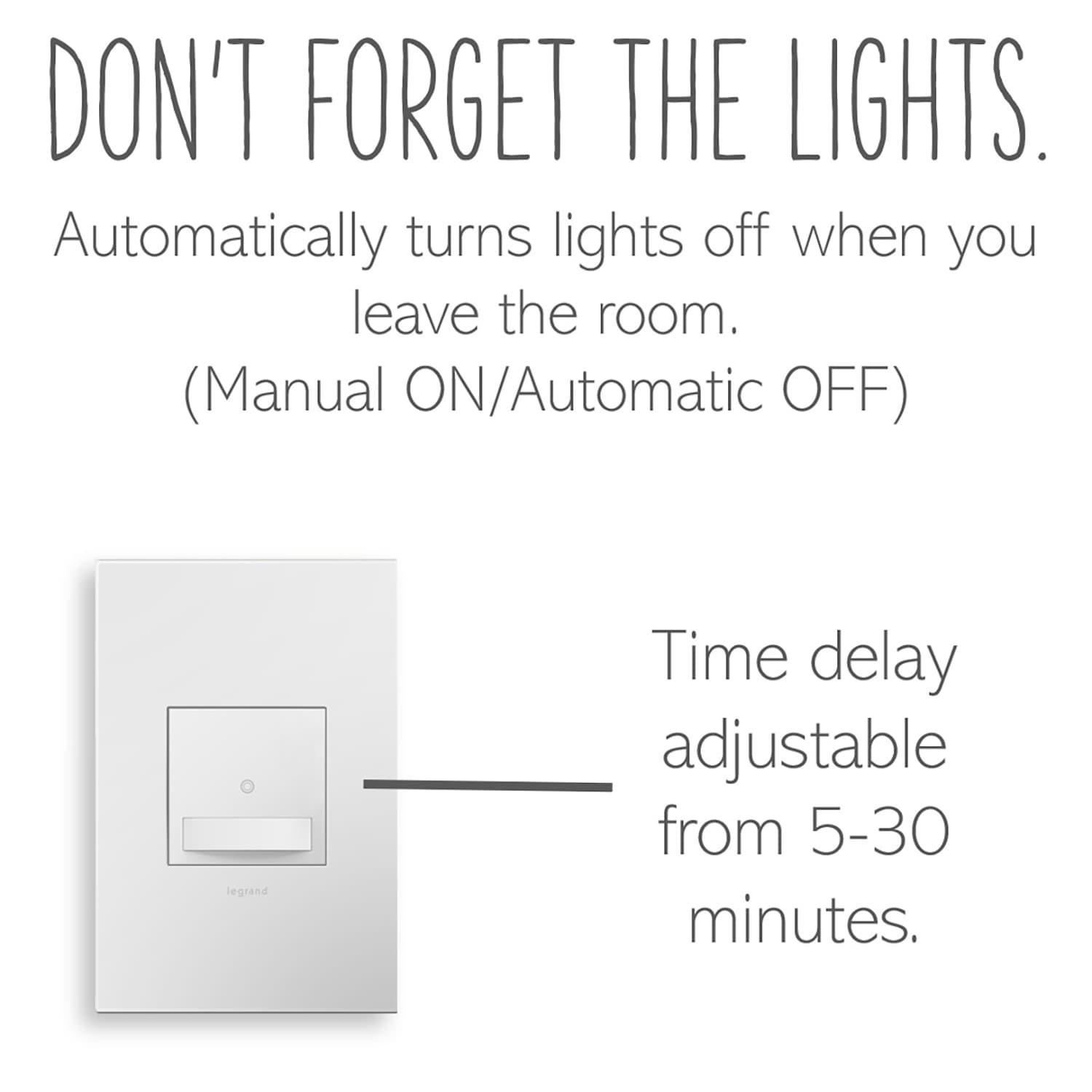 Adorne® Sensa 15 Amp Single Pole and 3-Way Vacancy Sensor Light Switch with Microban