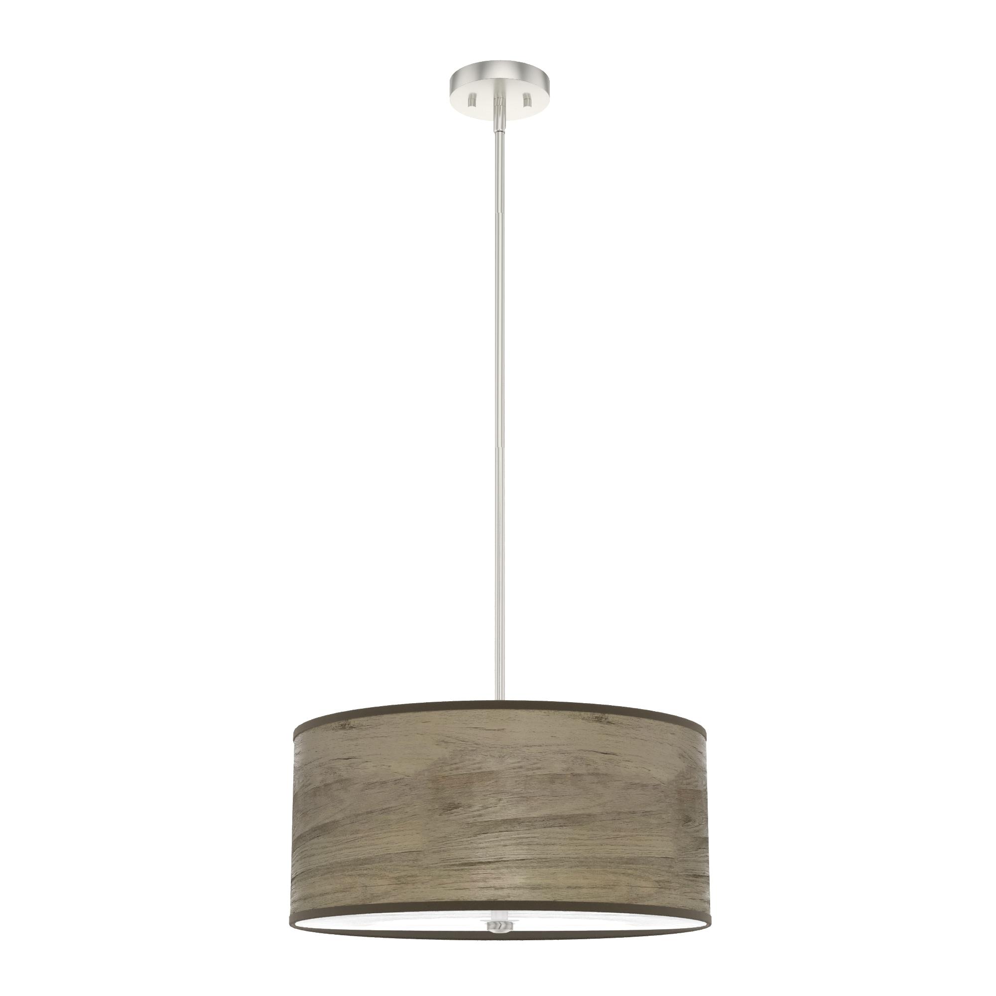 Solhaven Warm Grey Oak Drum Pendant with Nickel Accents