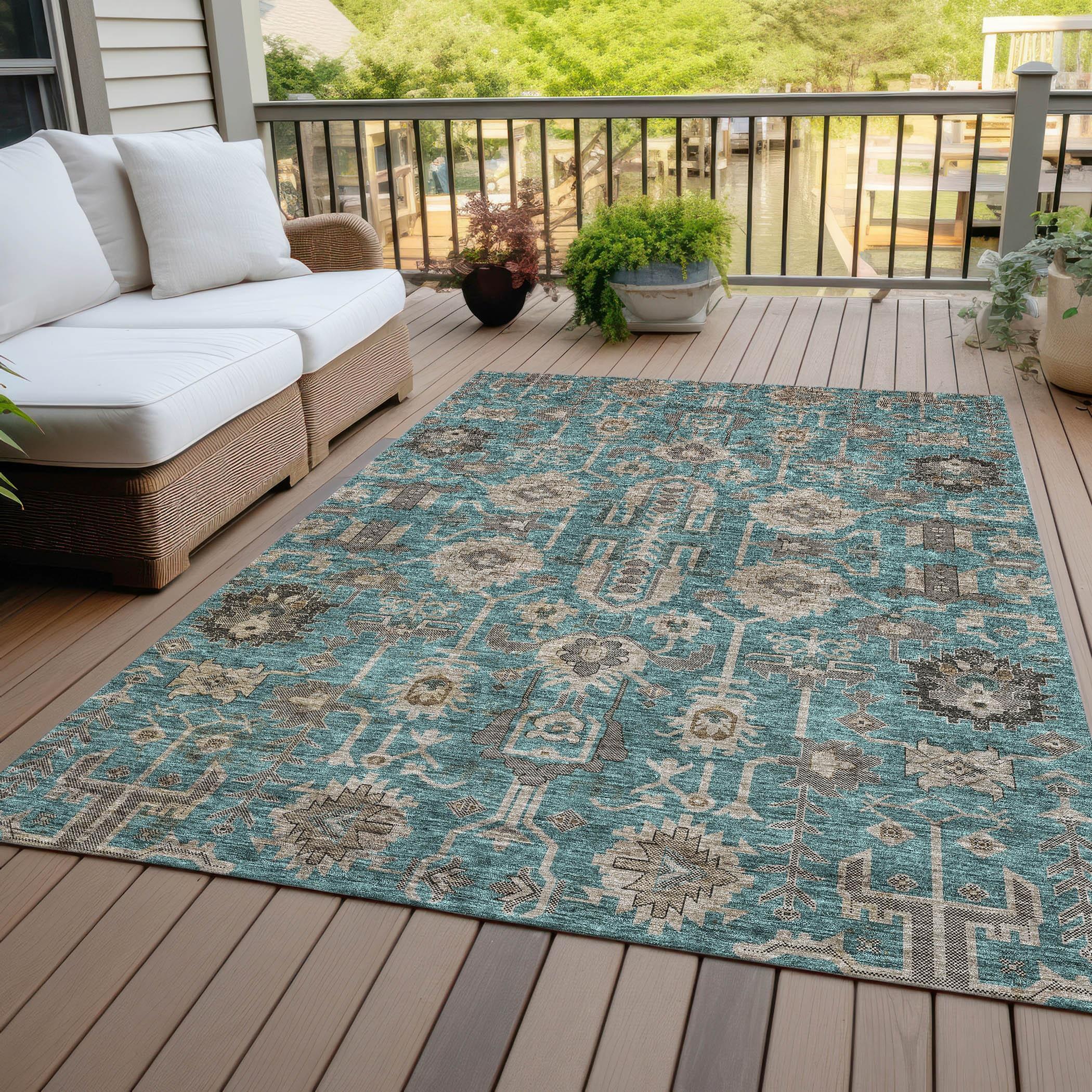 Addison Rugs Chantille Indoor/Outdoor Traditional Oriental Teal Washable Rectangle Rug, 5' x 7'6"