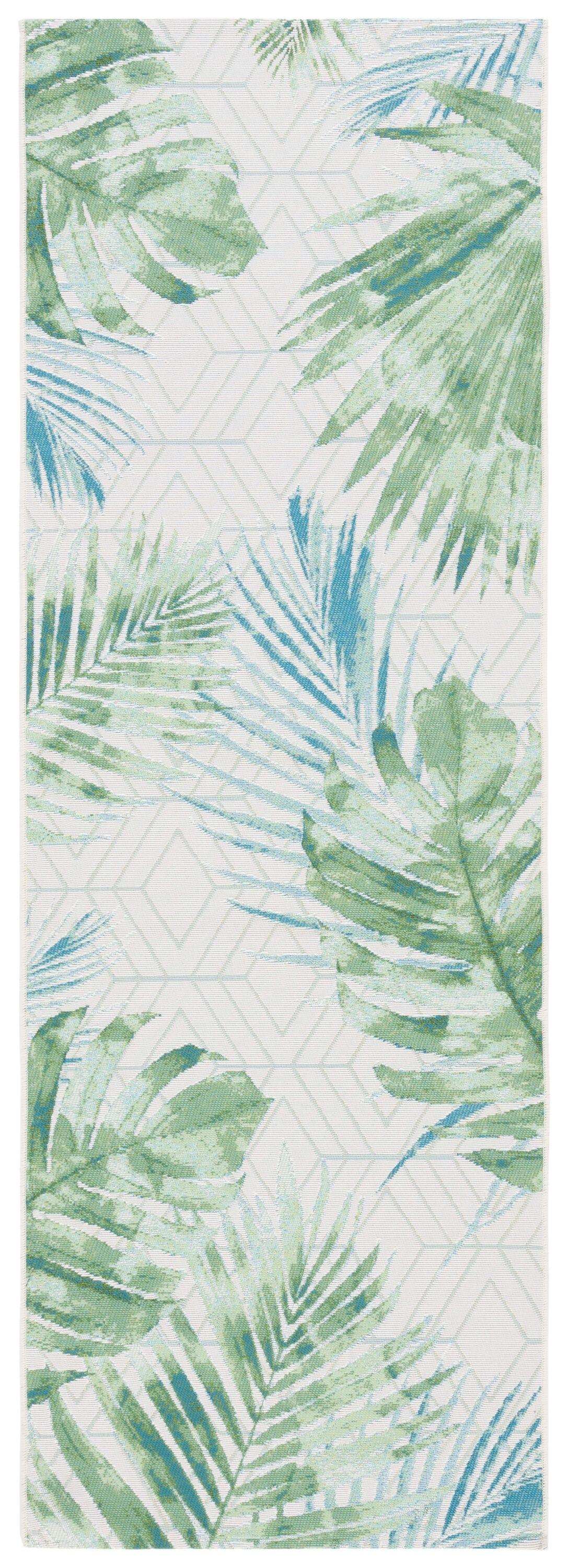Barbados BAR590 Power Loomed Indoor and Outdoor Runner Rug - Green/Teal - 2'8"x8' - Safavieh.