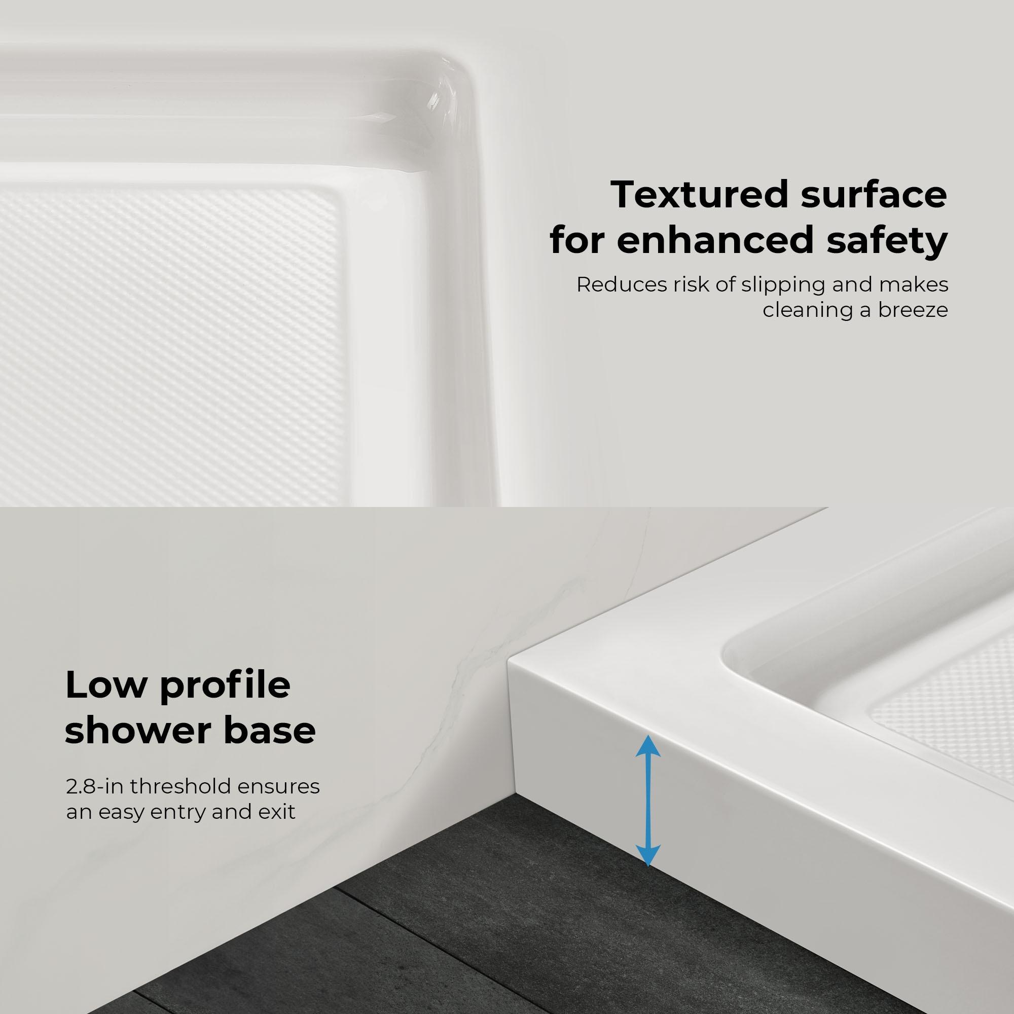 OVE Decors 34" x 32" Rectangle Shower Base Pan, White Acrylic, Center Drain, Reversible Design