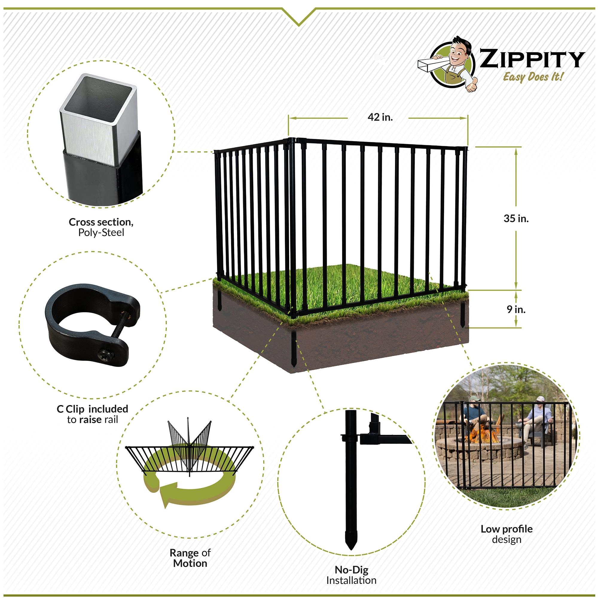 35in H x 42in W (2 Panels) No Dig Zippity Zurich Fence Kit, Poly-Steel Black Metal Garden Fence for Dogs, 3ft High Yard and Garden Fencing Solution, Temporary Dog Fence Panels for Outdoor Use, ZP19079