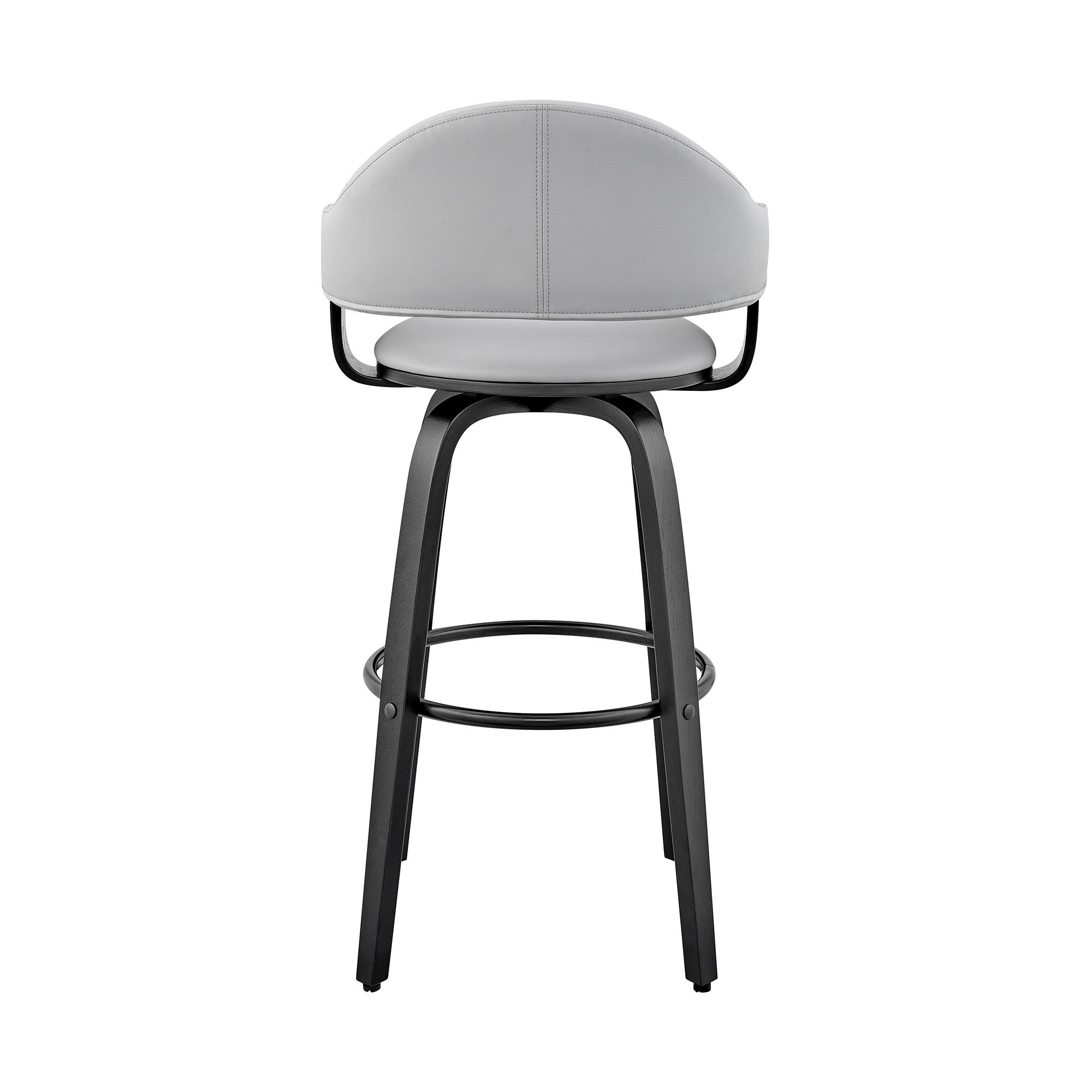 Brooklyn Adjustable Swivel Gray Faux Leather and Black Wood Bar Stool with Black Base