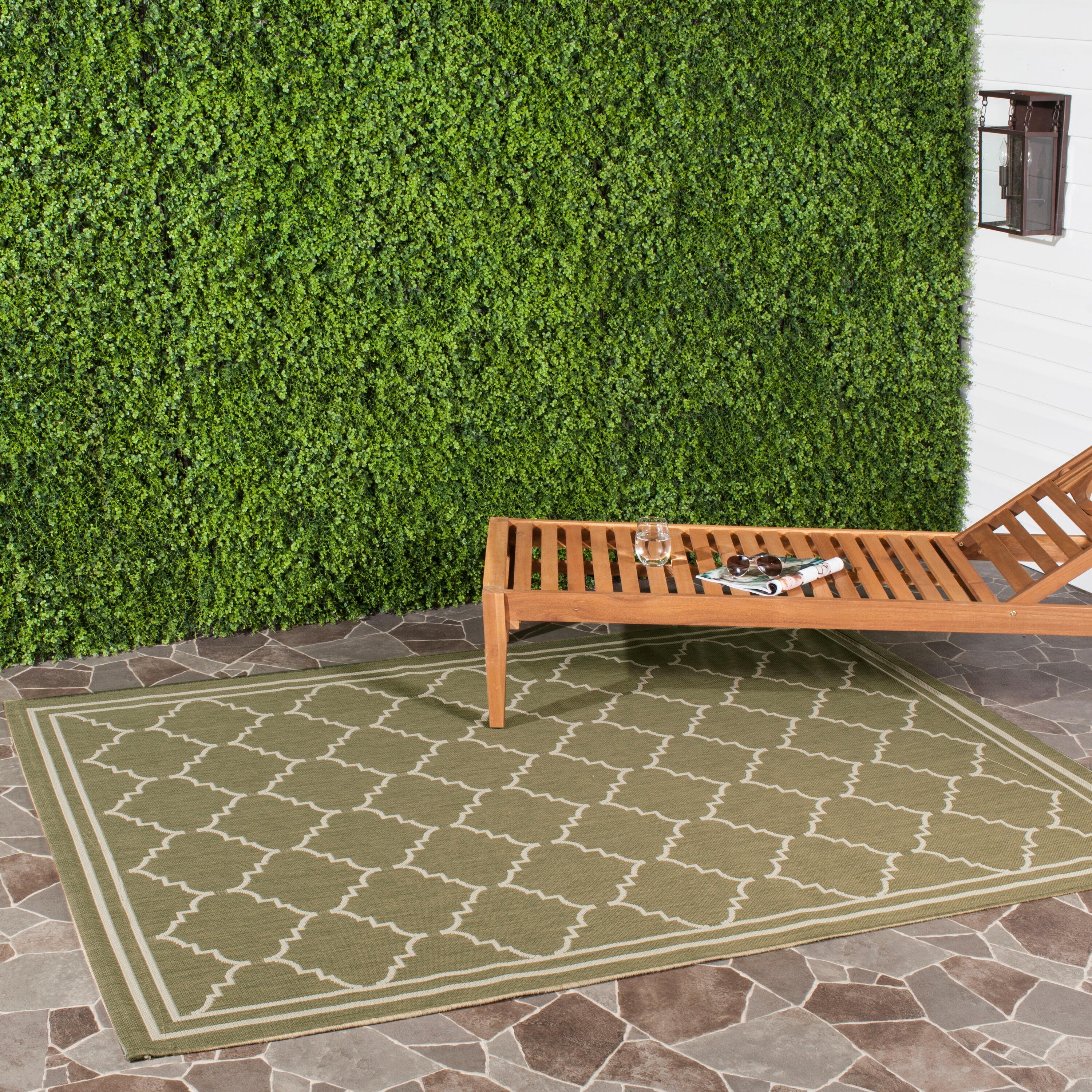 Courtyard CY6889 Power Loomed Indoor and Outdoor Area Rug - Green/Beige - 6'7"x6'7" - Safavieh