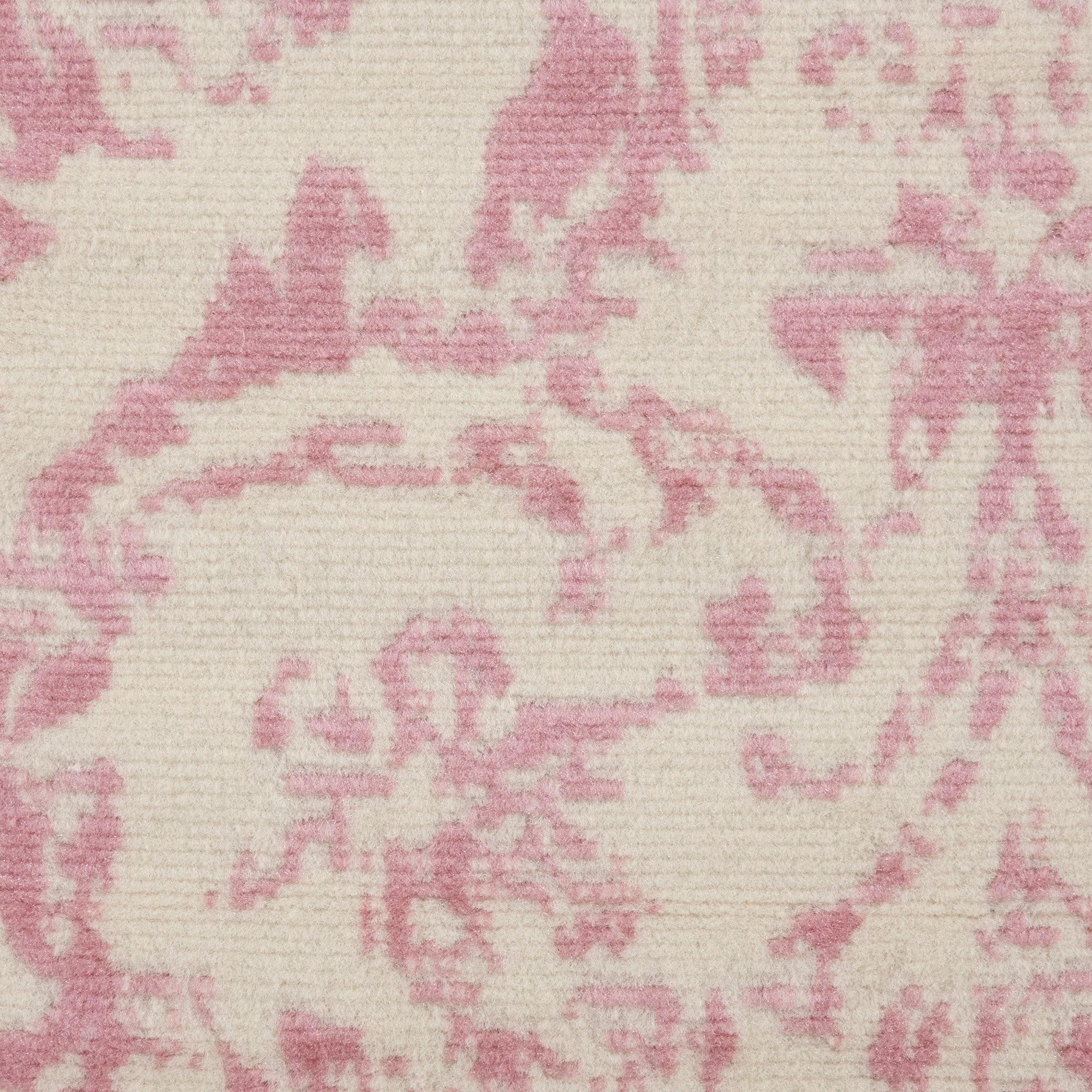 Nourison Jubilant 2'3" x 7'3" (7' Runner) Ivory/Pink Area Rug Farmhouse Vintage Damask by Nourison