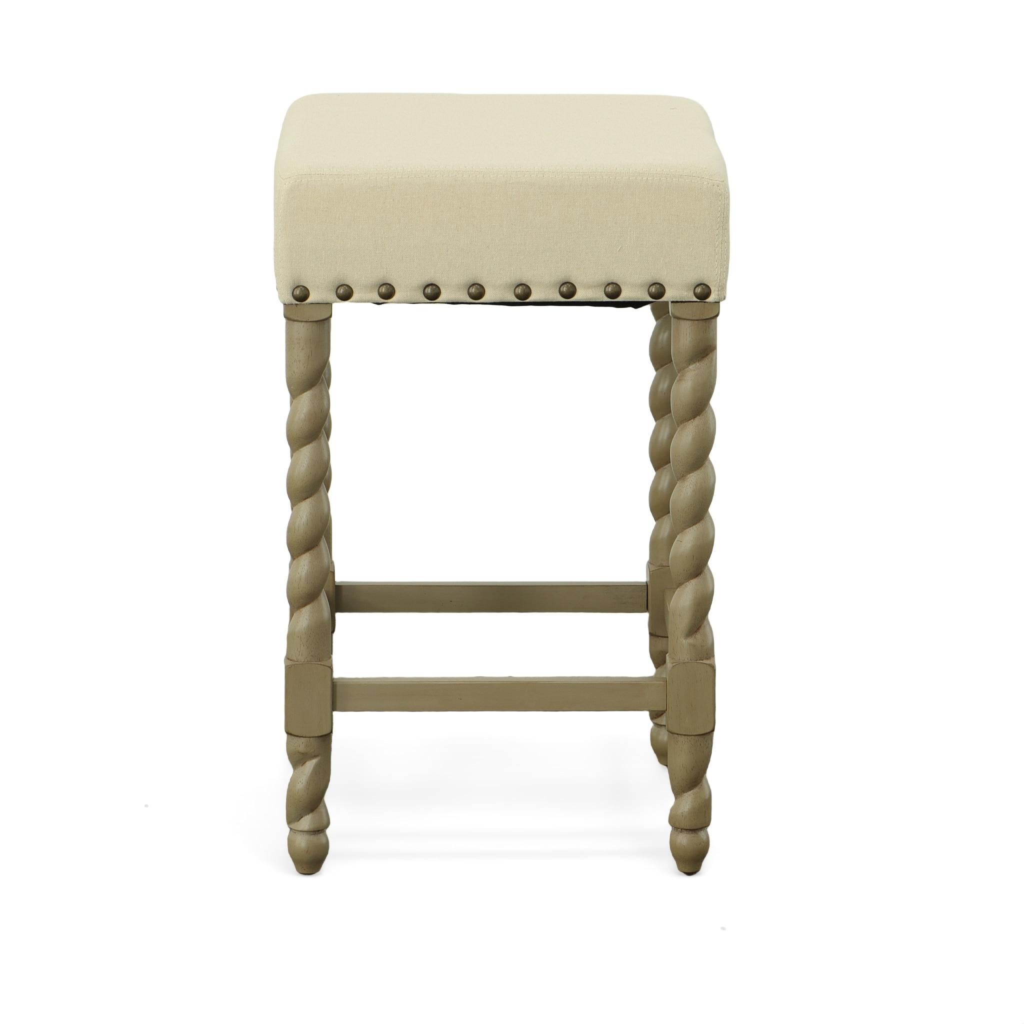 Carolina Living 24" Cadmus Counter Height Barstool Gray/Beige: Upholstered Seat, Antique Brass Nailhead Trim
