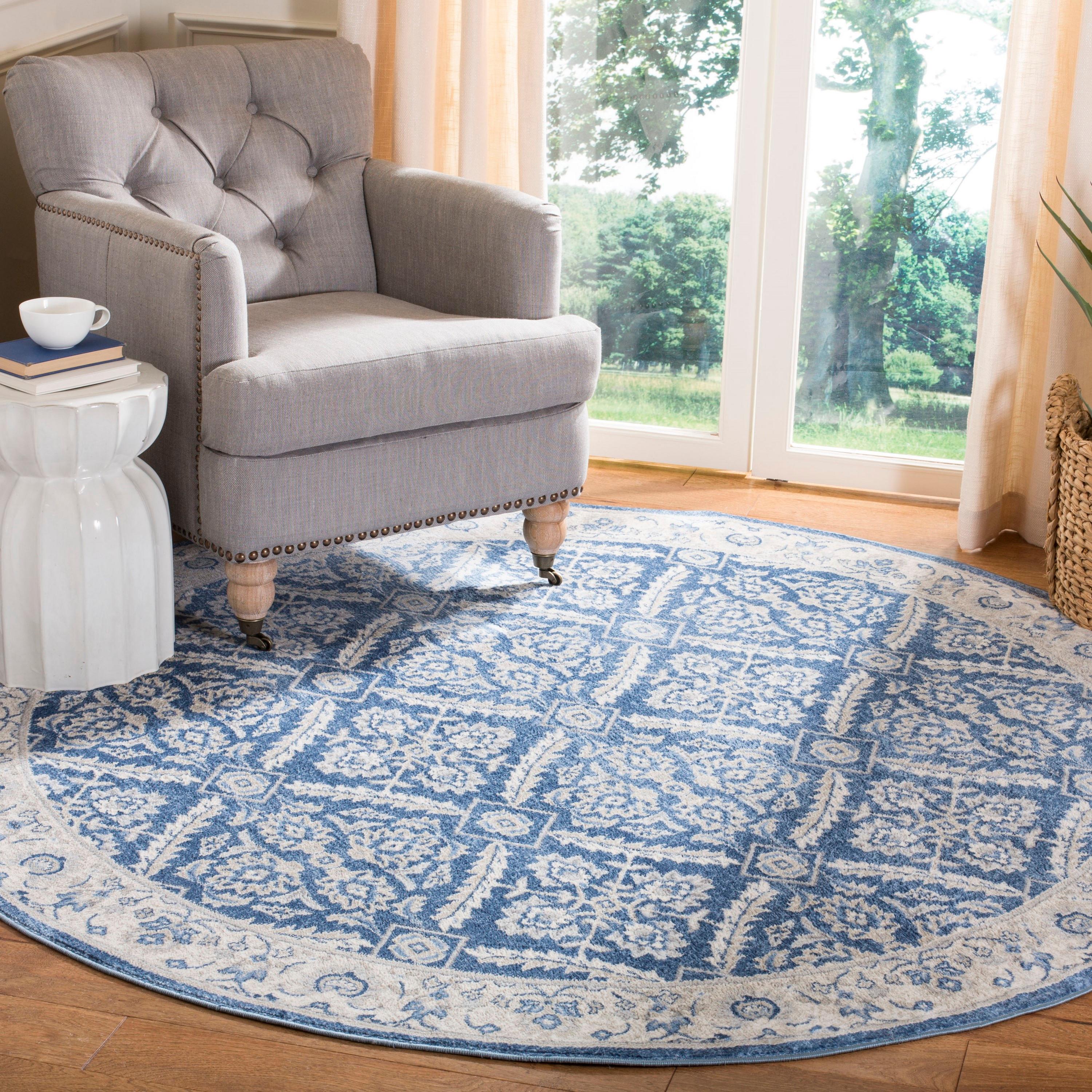 SAFAVIEH Brentwood Brandy Floral Area Rug, Navy/Cream, 3' x 3' Round