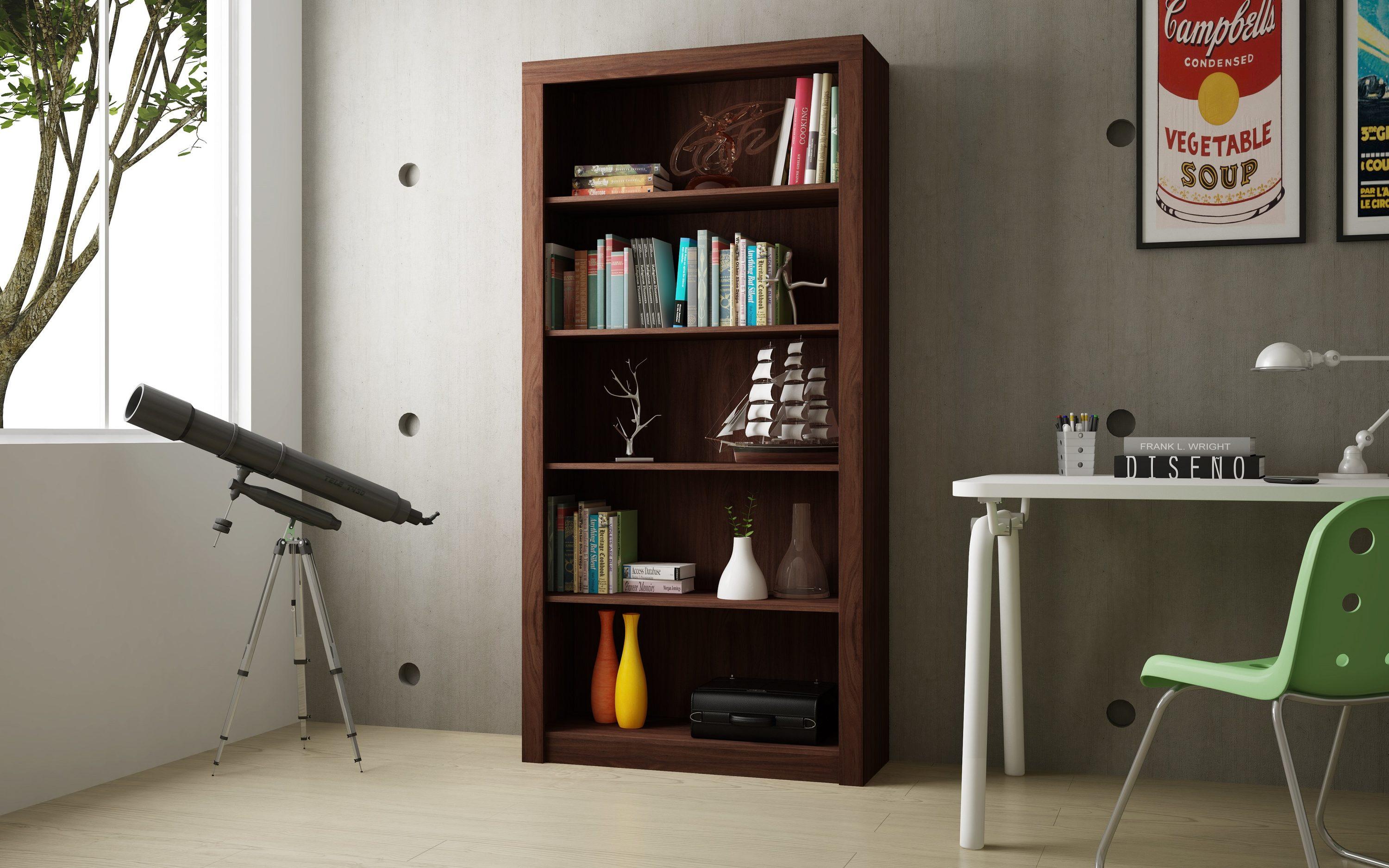 71.85" Olinda 5 Shelf Bookcase Nut Brown - Manhattan Comfort: Contemporary Style, MDP Material